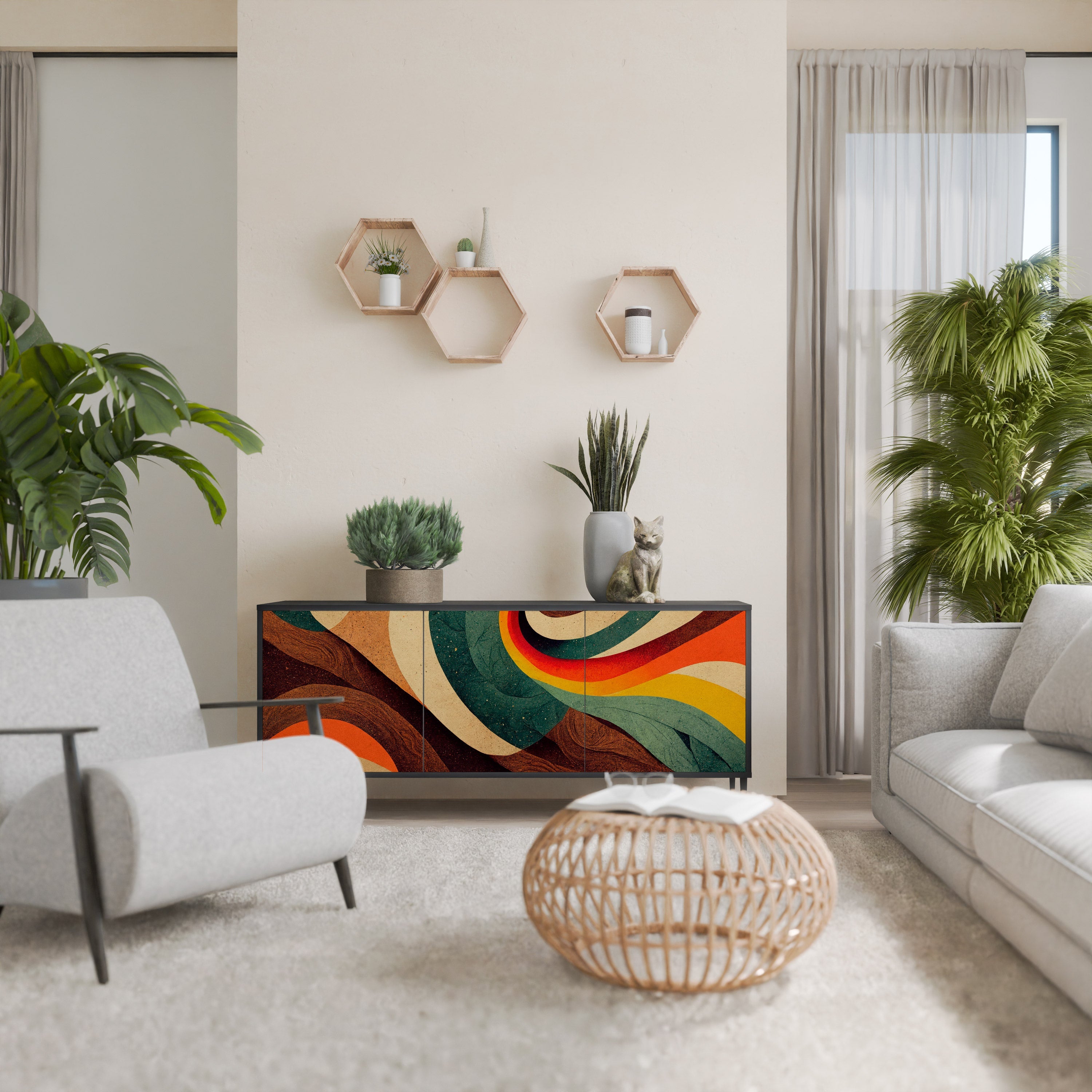 COLORFUL STRANDS 3-Door Sideboard in Black Finish