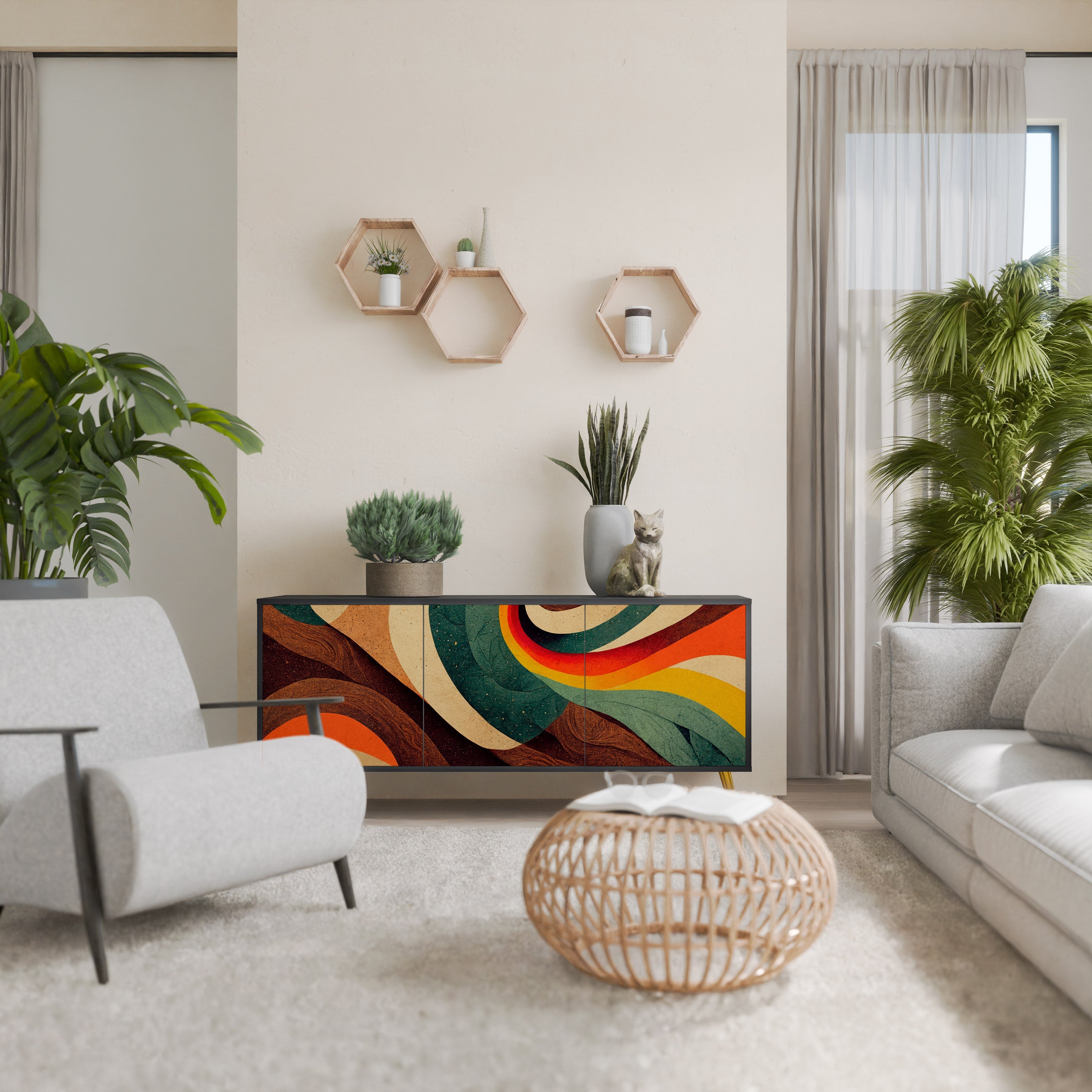 COLORFUL STRANDS Aparador de 3 Portas em Acabamento Preto