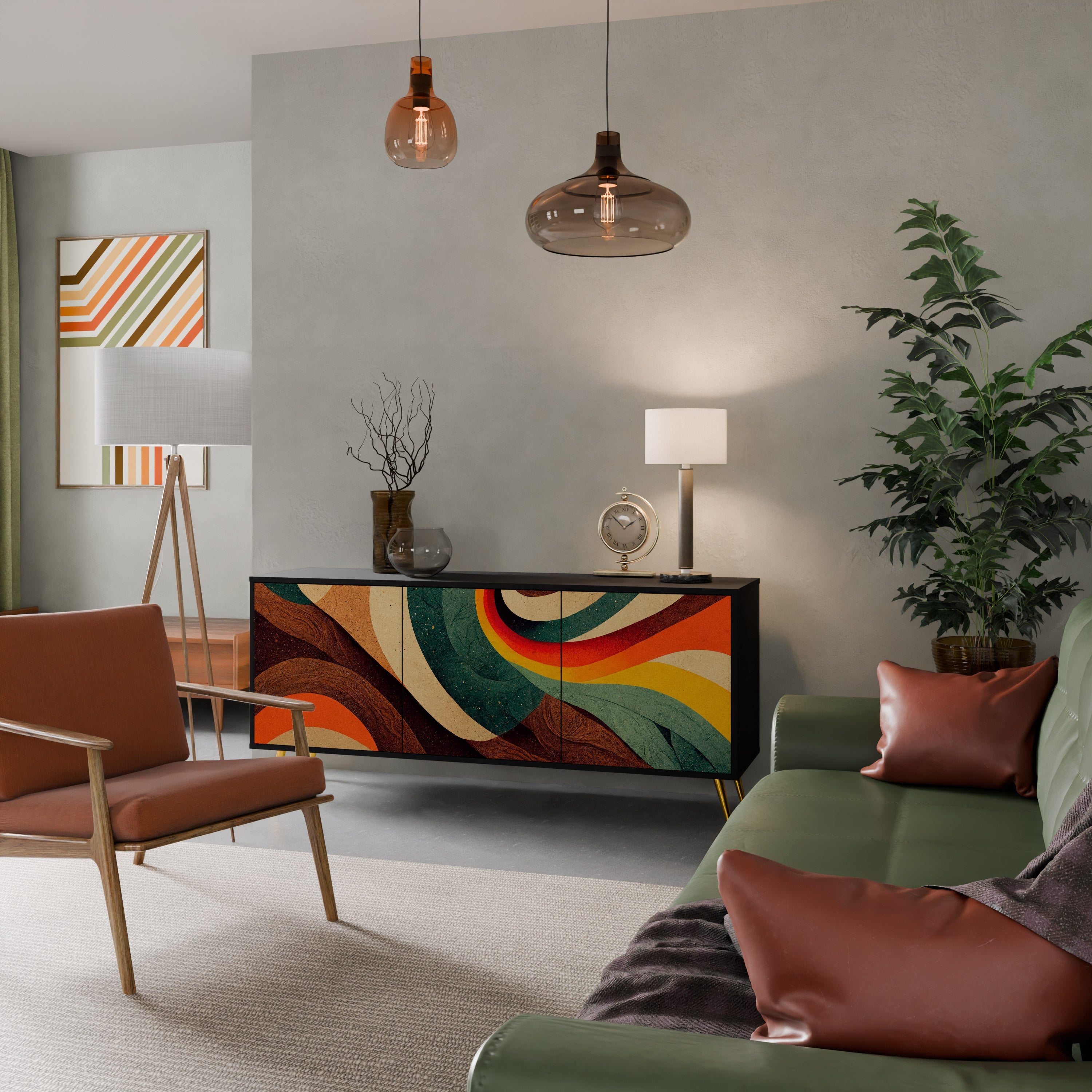 COLORFUL STRANDS Aparador de 3 Portas em Acabamento Preto