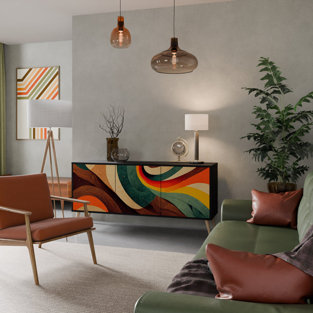 COLORFUL STRANDS Aparador de 3 Portas em Acabamento Preto