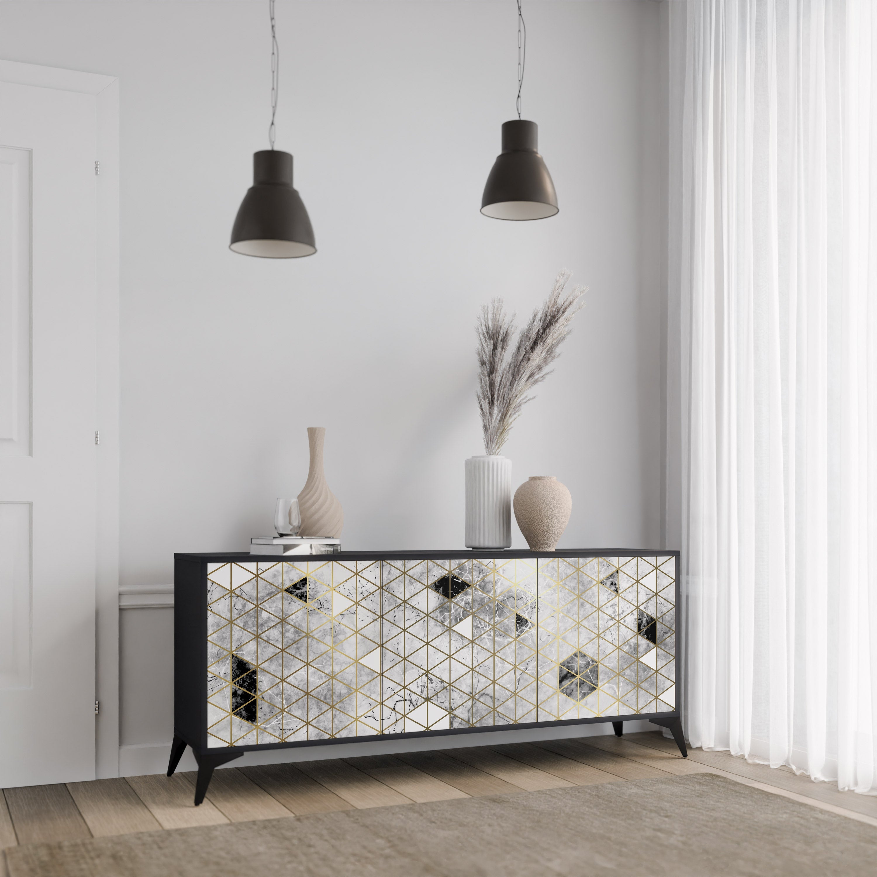ASHEN ARIA 3-Door Sideboard in Black Finish