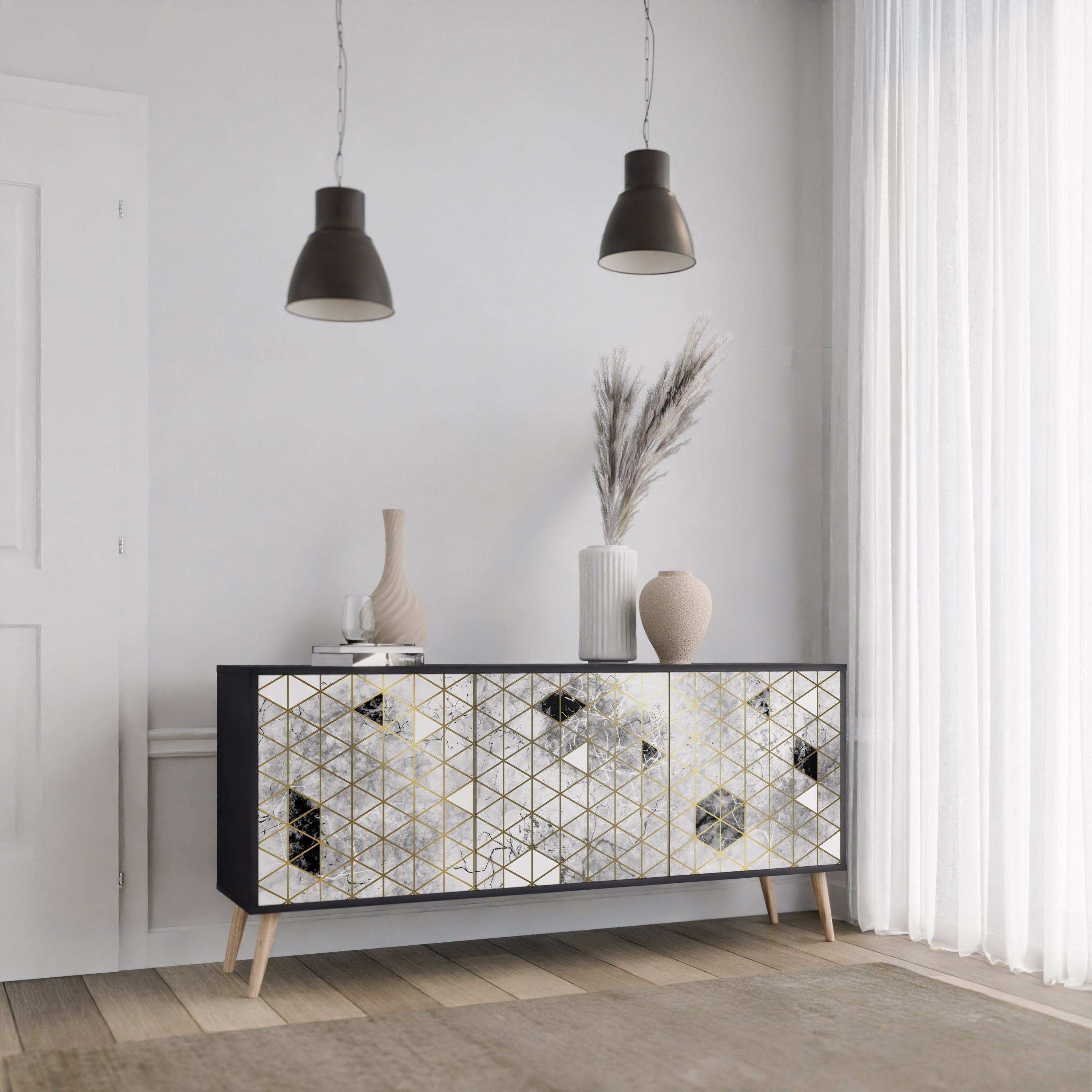 ASHEN ARIA 3-Door Sideboard in Black Finish