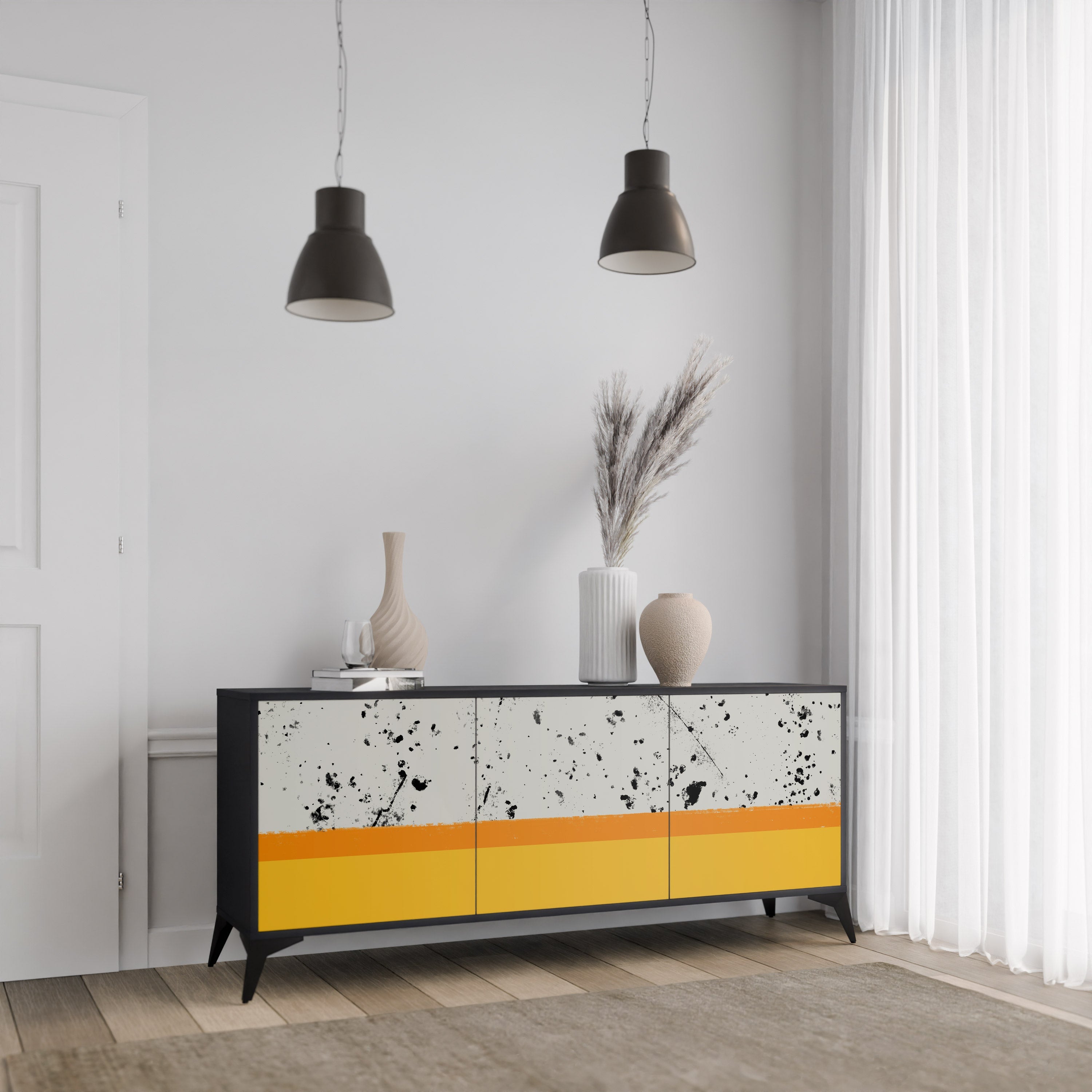 DYED BY ORANGE 3-Door Sideboard in Black Finish