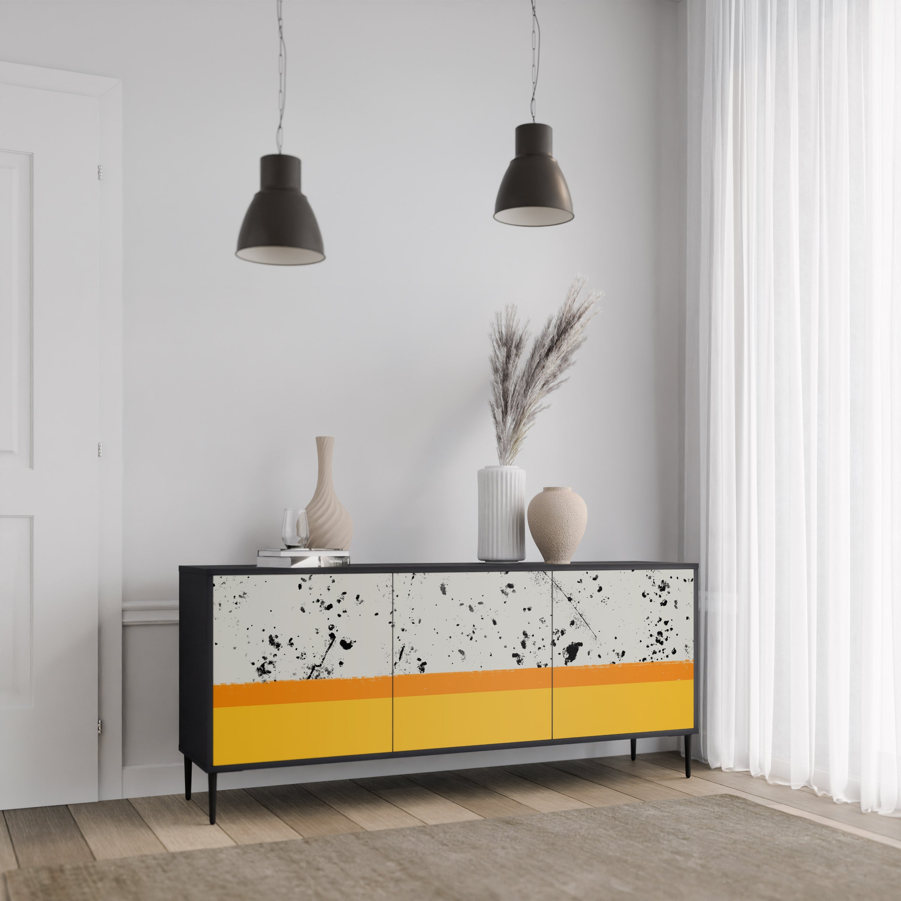 DYED BY ORANGE 3-Door Sideboard in Black Finish