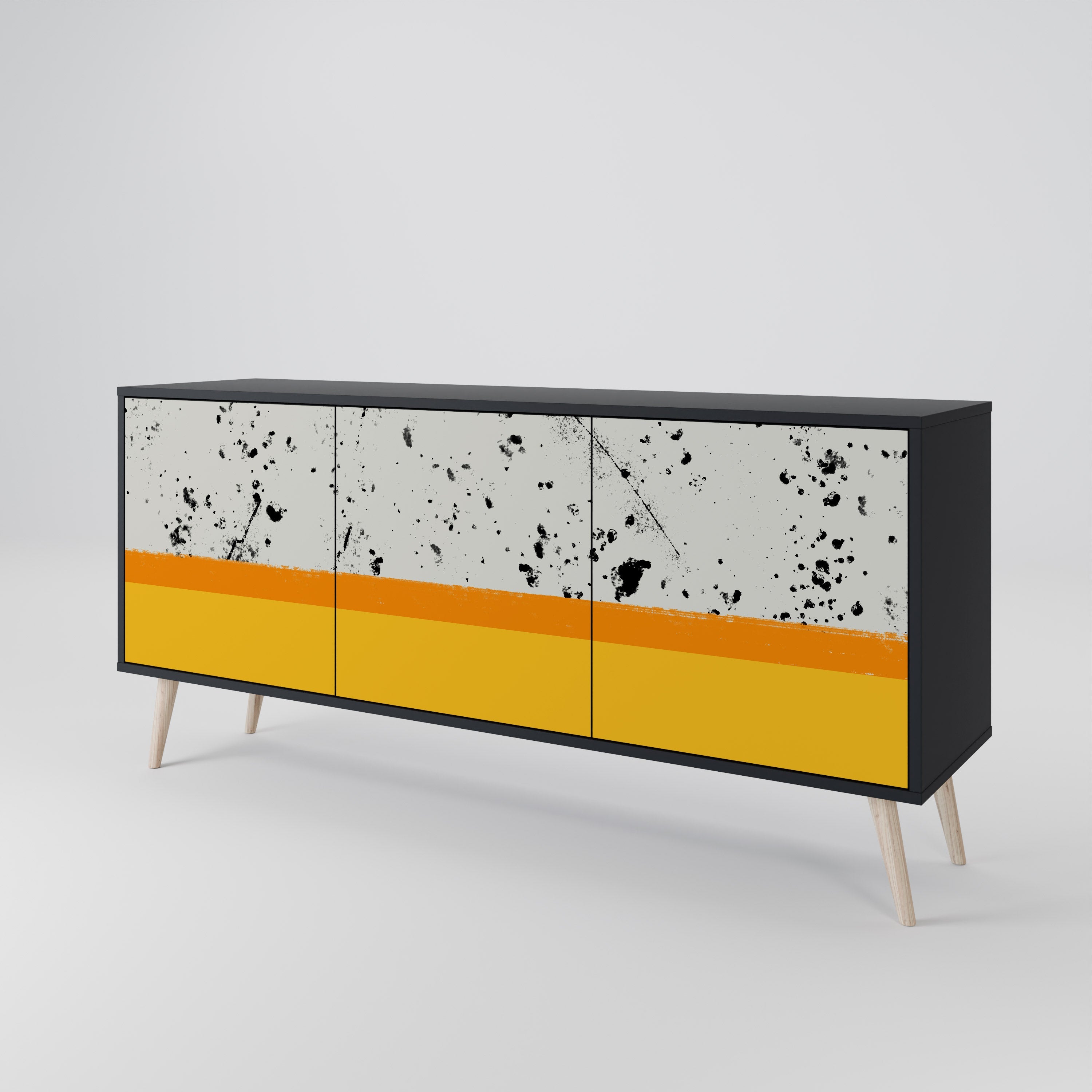 DYED BY ORANGE 3-Door Sideboard in Black Finish
