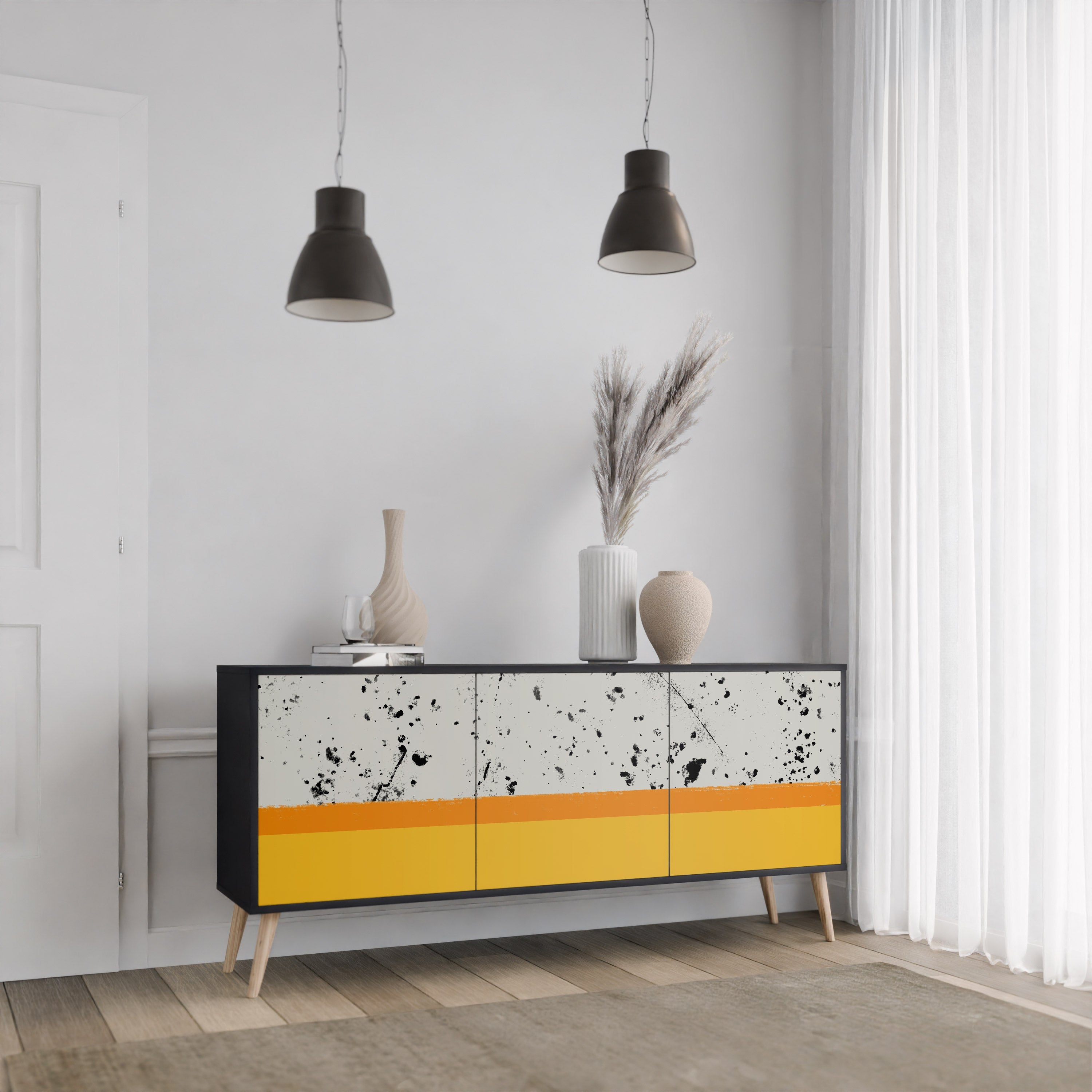 DYED BY ORANGE 3-Door Sideboard in Black Finish