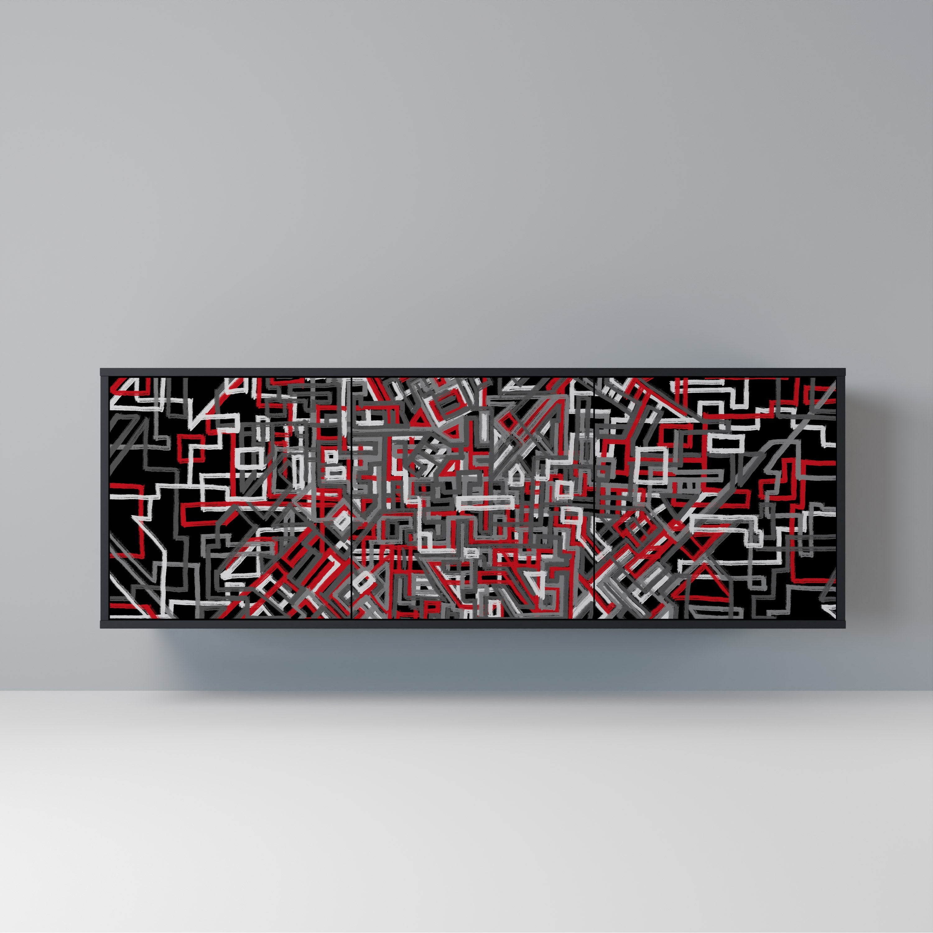 BROKEN LINES 3-Door Sideboard in Black Finish