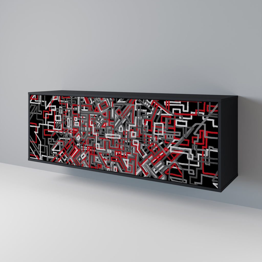 BROKEN LINES 3-Door Sideboard in Black Finish