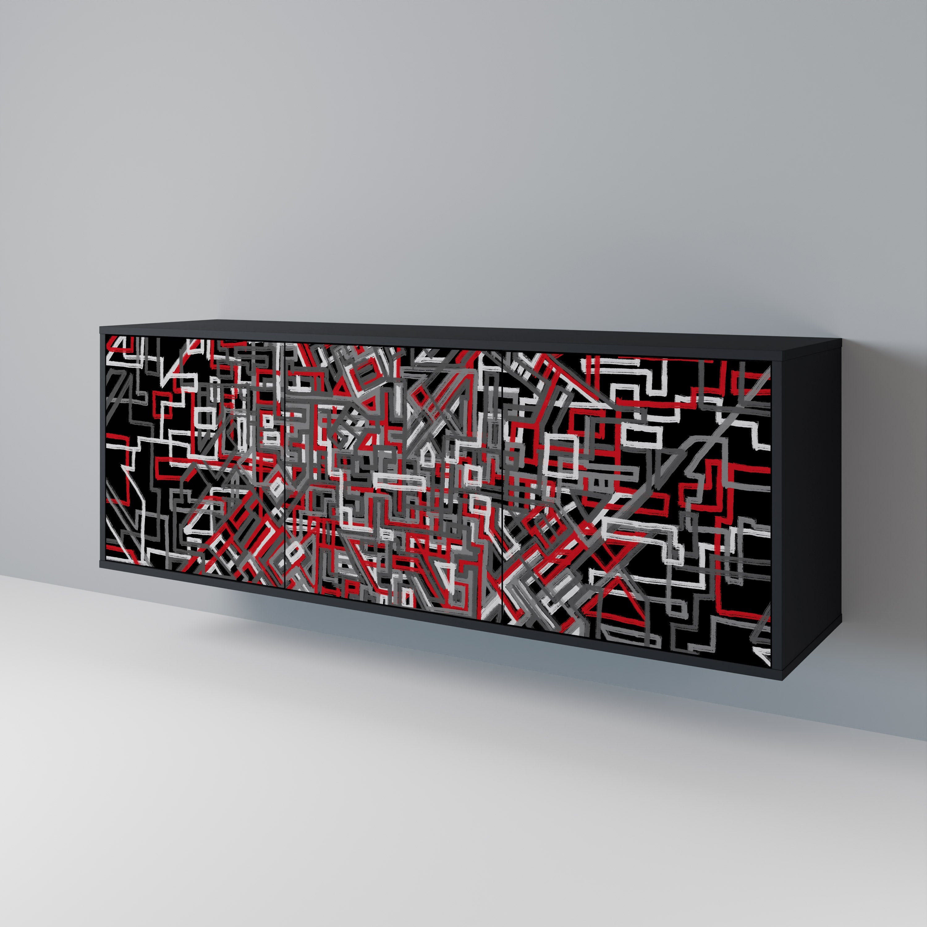 BROKEN LINES 3-Door Sideboard in Black Finish