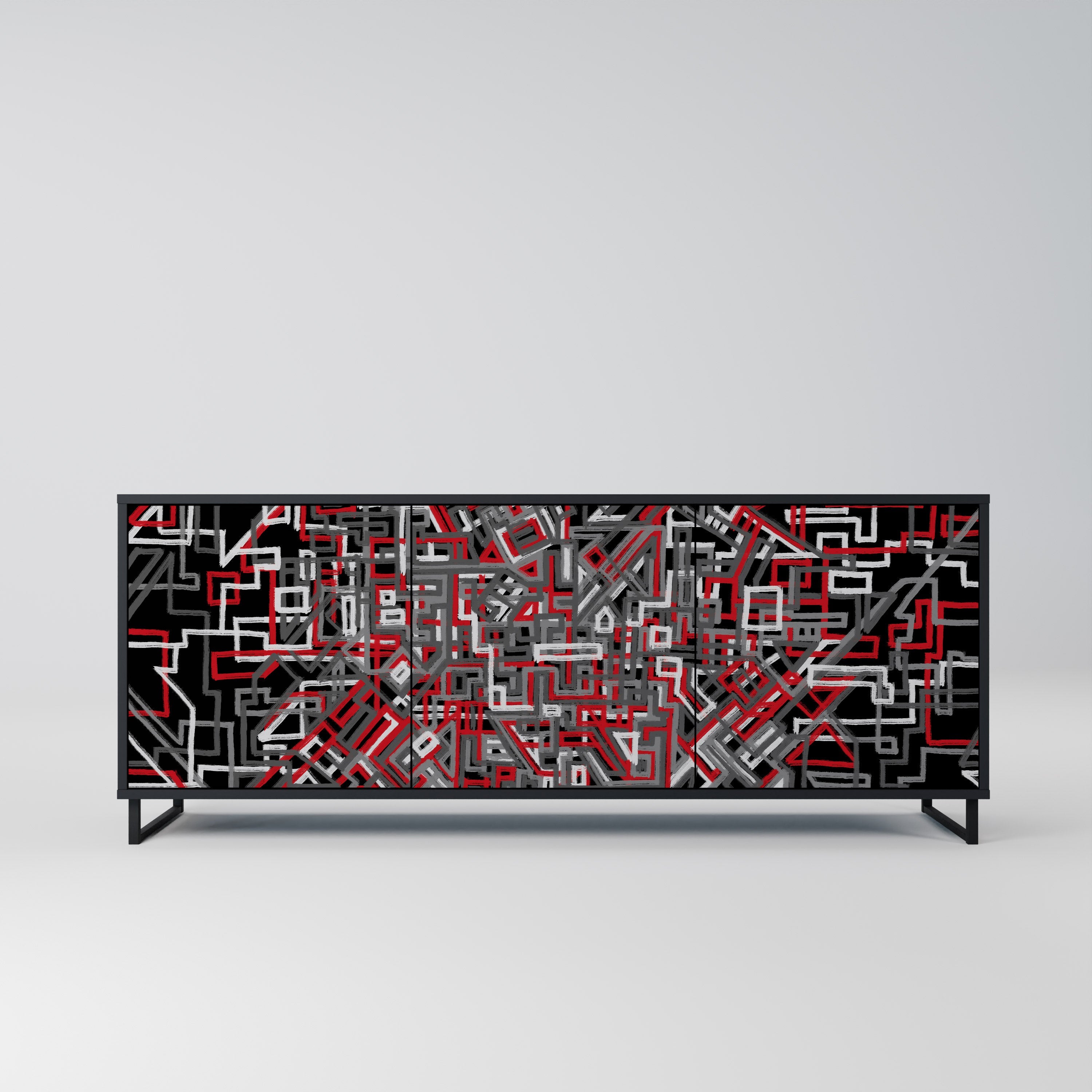 BROKEN LINES 3-Door Sideboard in Black Finish