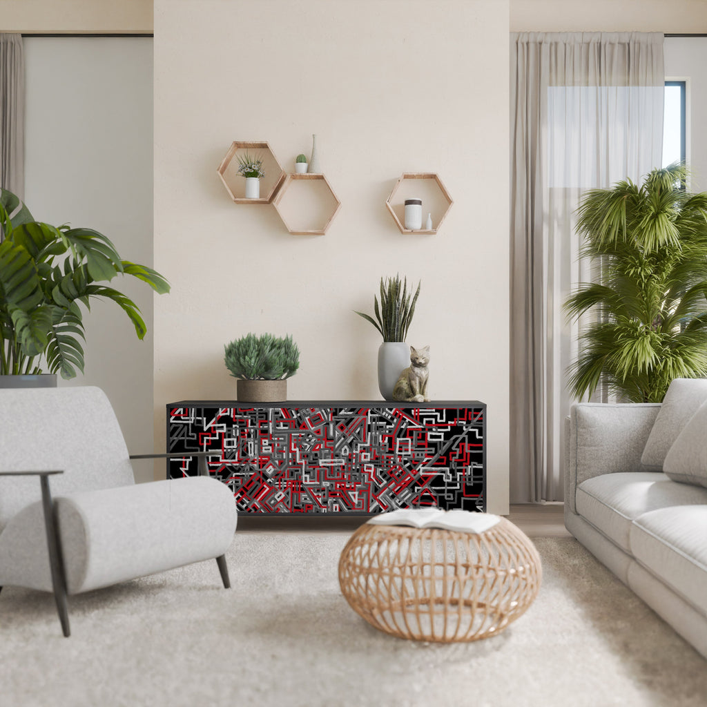 BROKEN LINES 3-Door Sideboard in Black Finish