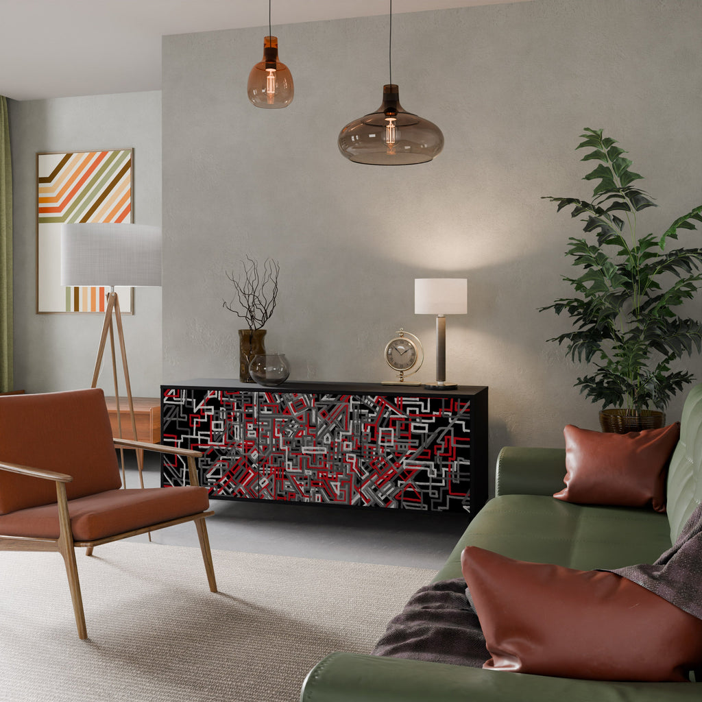 BROKEN LINES 3-Door Sideboard in Black Finish