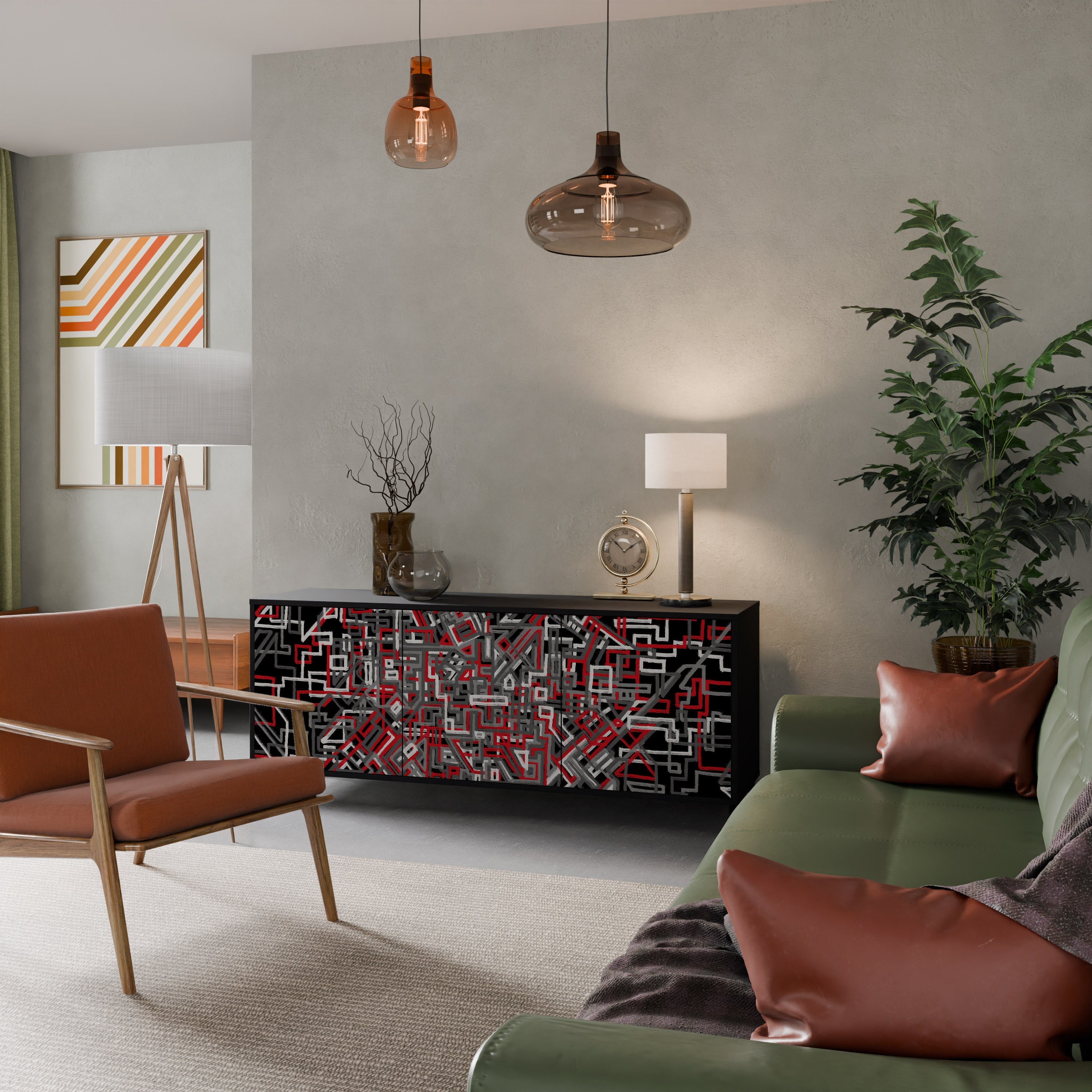 BROKEN LINES 3-Door Sideboard in Black Finish