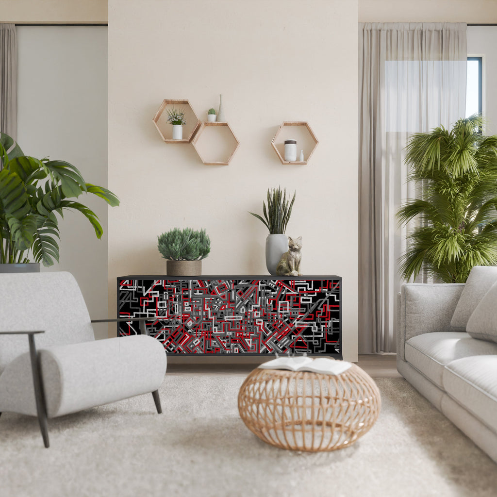 BROKEN LINES 3-Door Sideboard in Black Finish