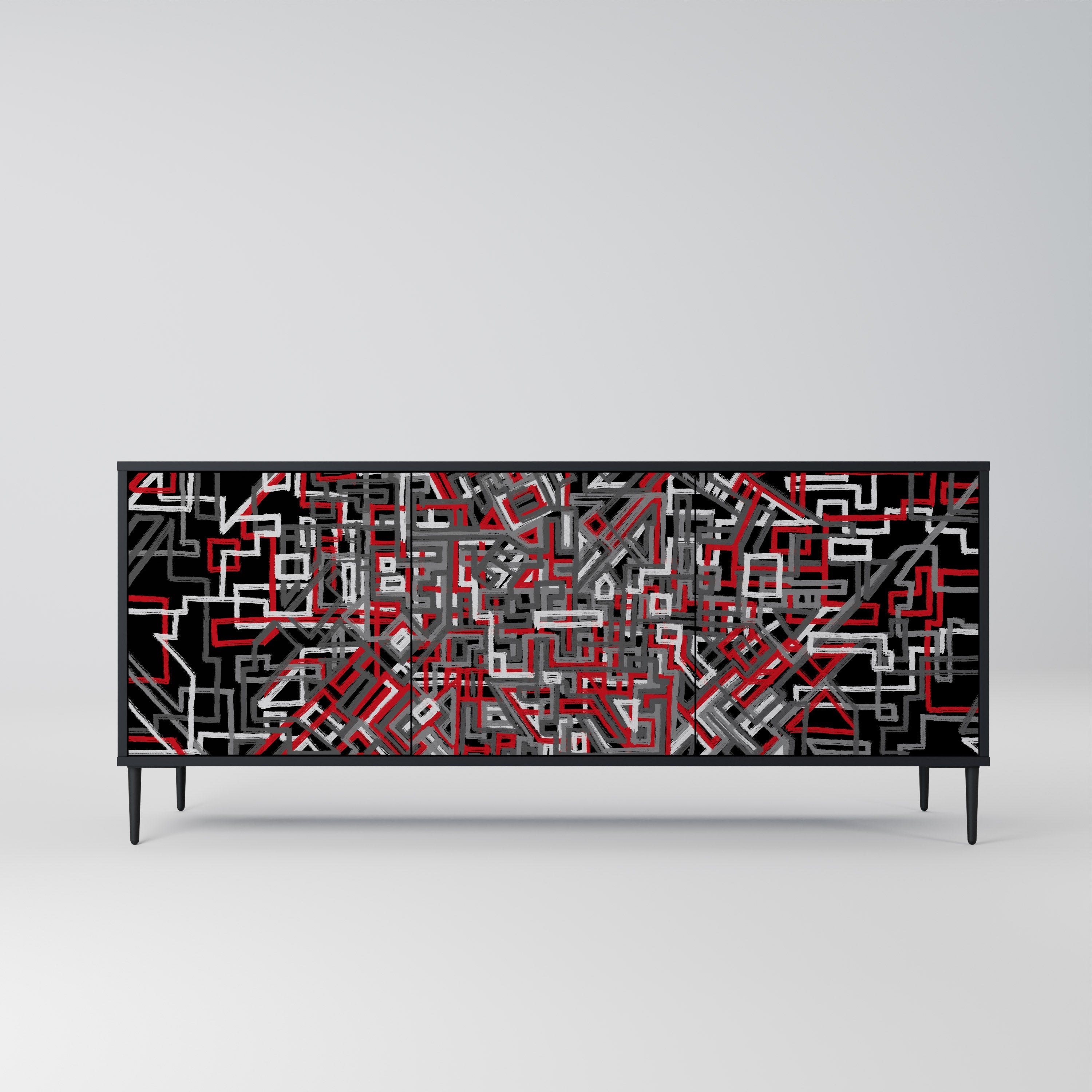 BROKEN LINES 3-Door Sideboard in Black Finish