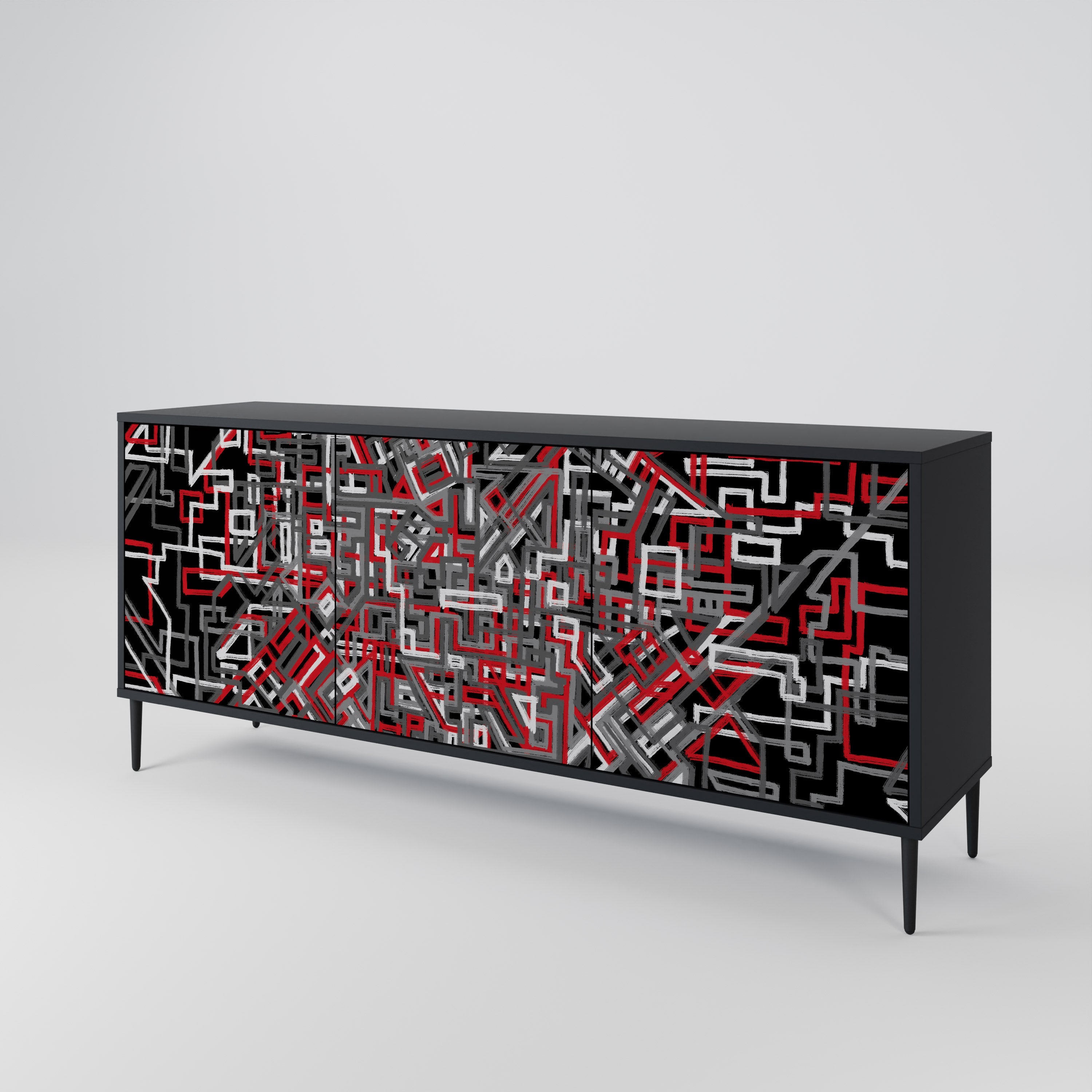 BROKEN LINES 3-Door Sideboard in Black Finish
