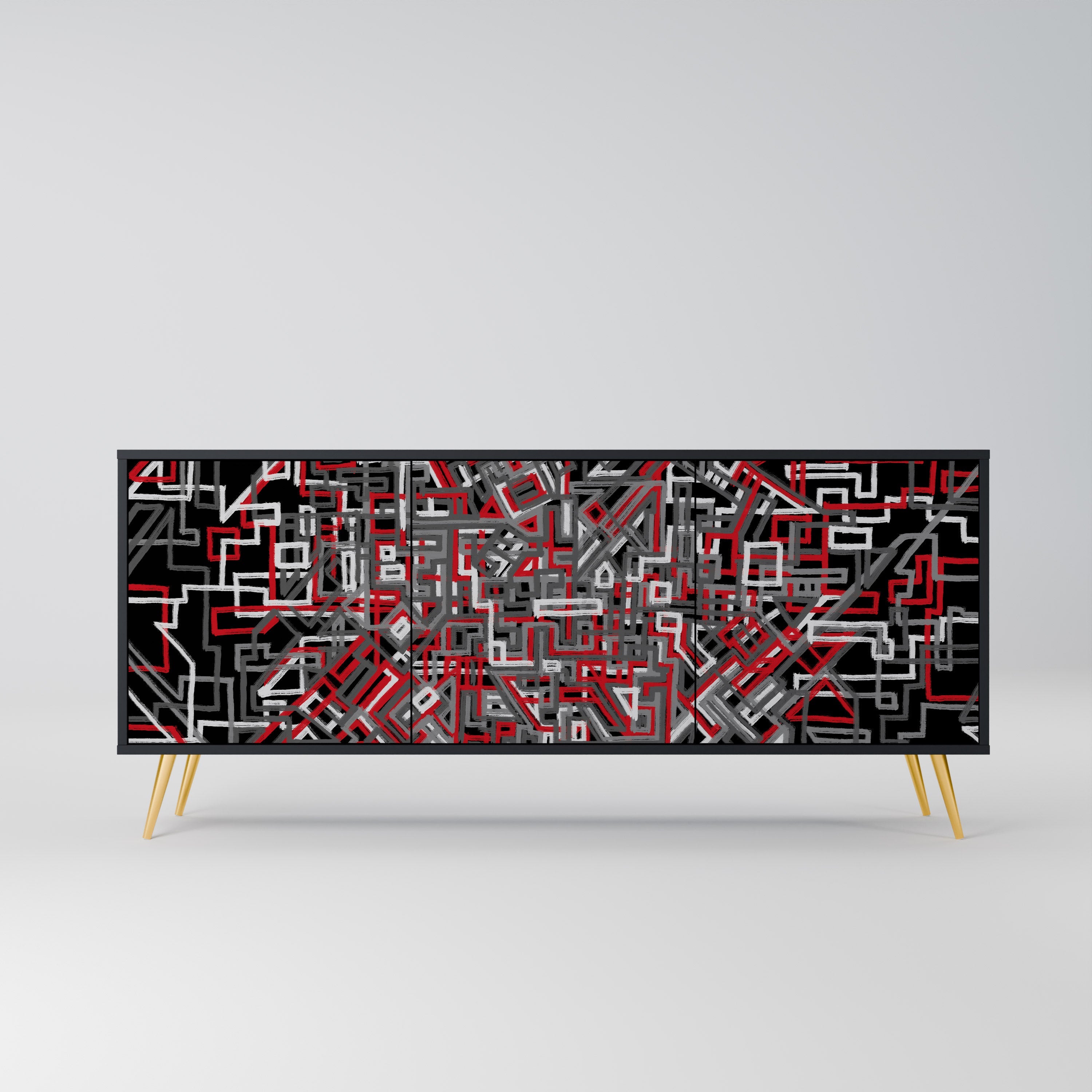 BROKEN LINES 3-Door Sideboard in Black Finish