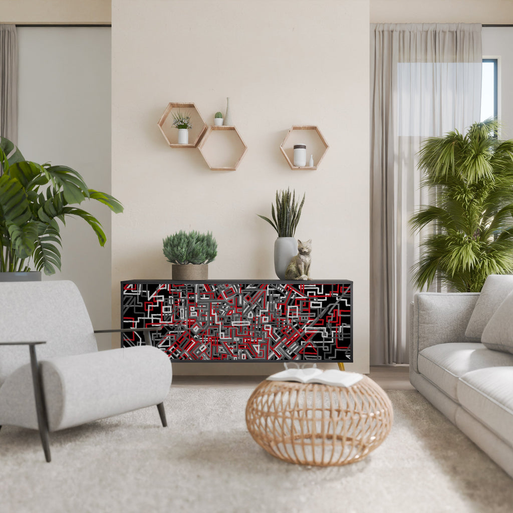 BROKEN LINES 3-Door Sideboard in Black Finish