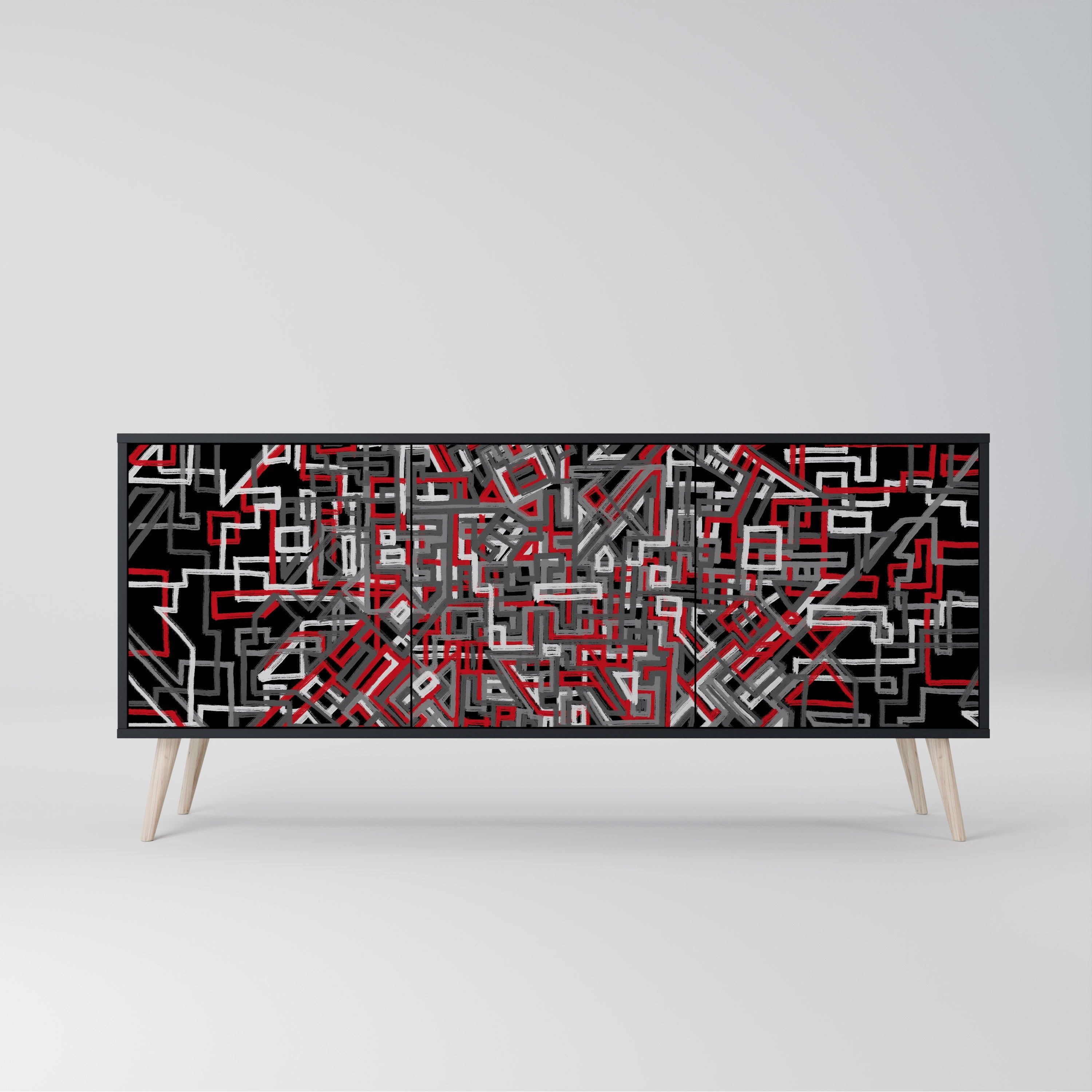 BROKEN LINES 3-Door Sideboard in Black Finish