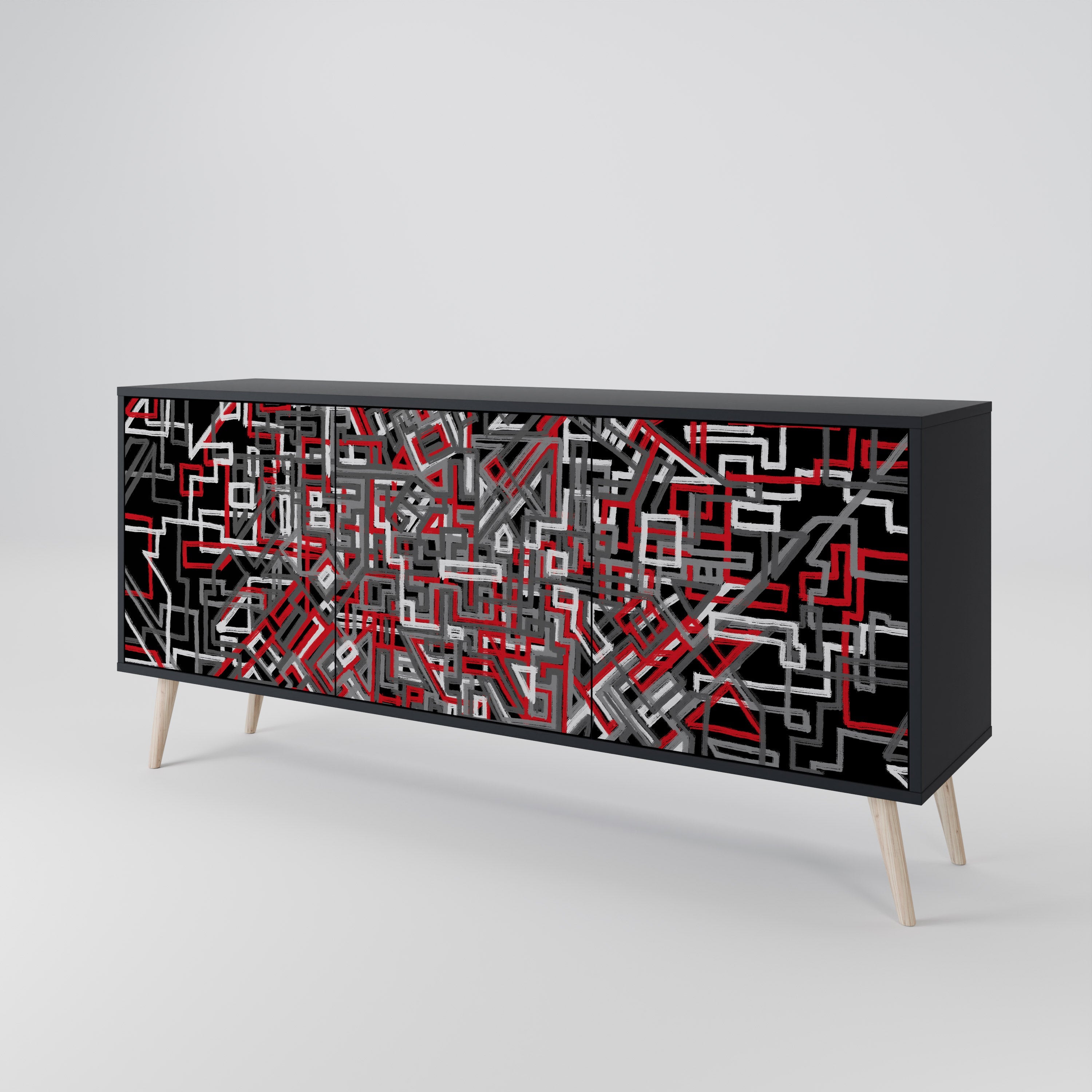 BROKEN LINES 3-Door Sideboard in Black Finish