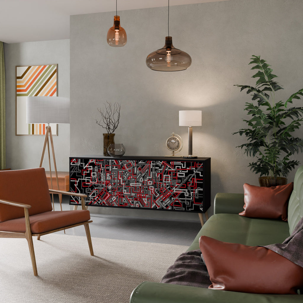 BROKEN LINES 3-Door Sideboard in Black Finish