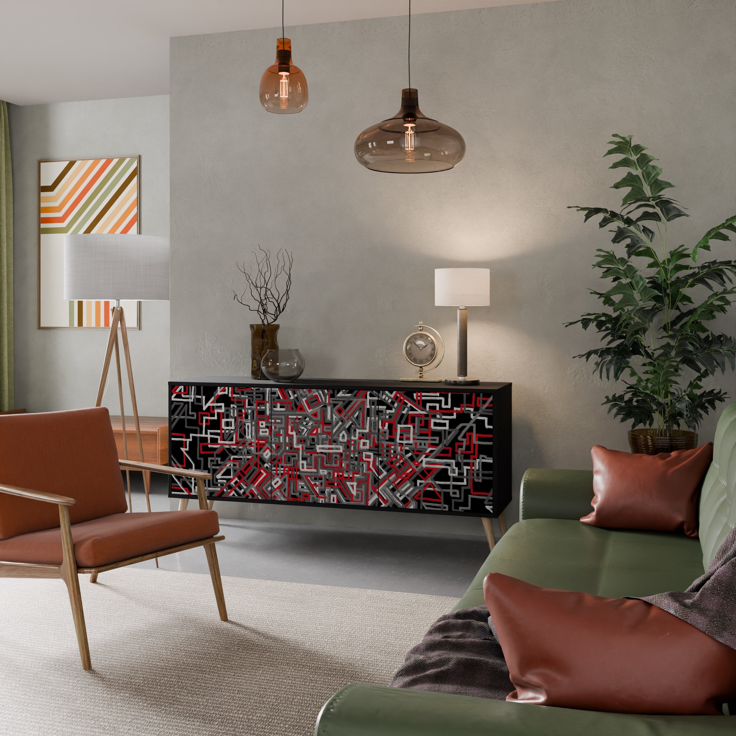 BROKEN LINES 3-Door Sideboard in Black Finish