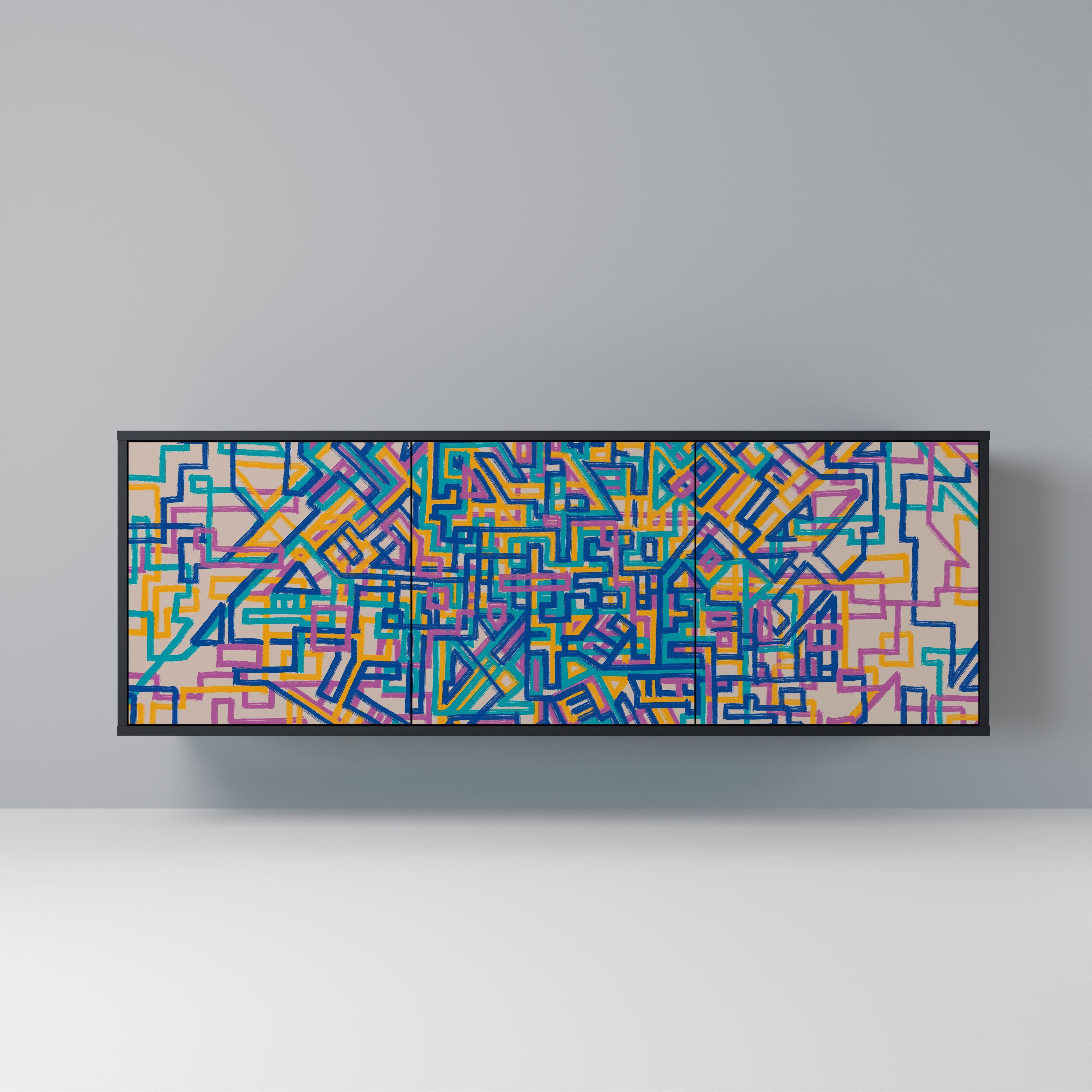 MEMORIES MAP 3-Door Sideboard in Black Finish