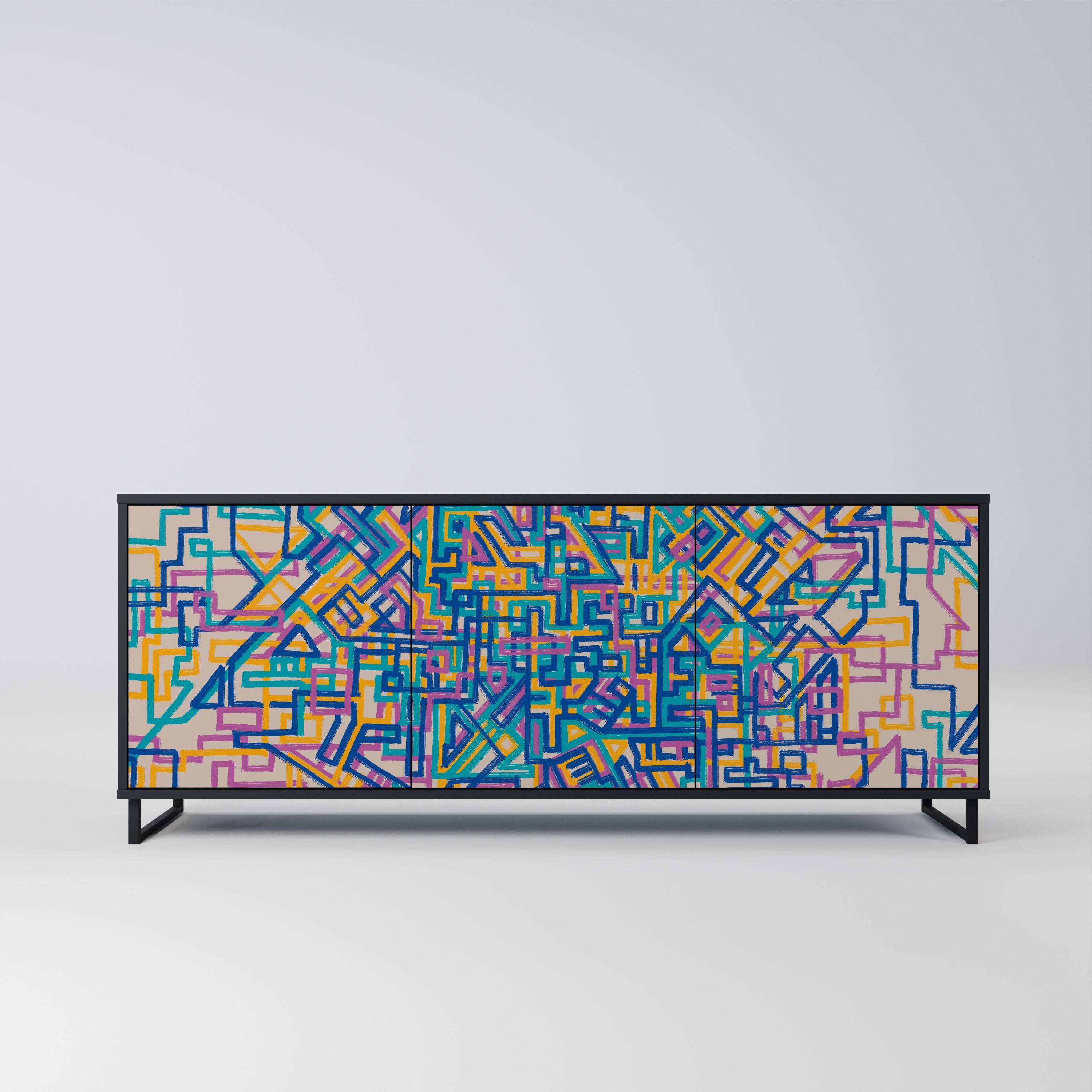 MEMORIES MAP 3-Door Sideboard in Black Finish