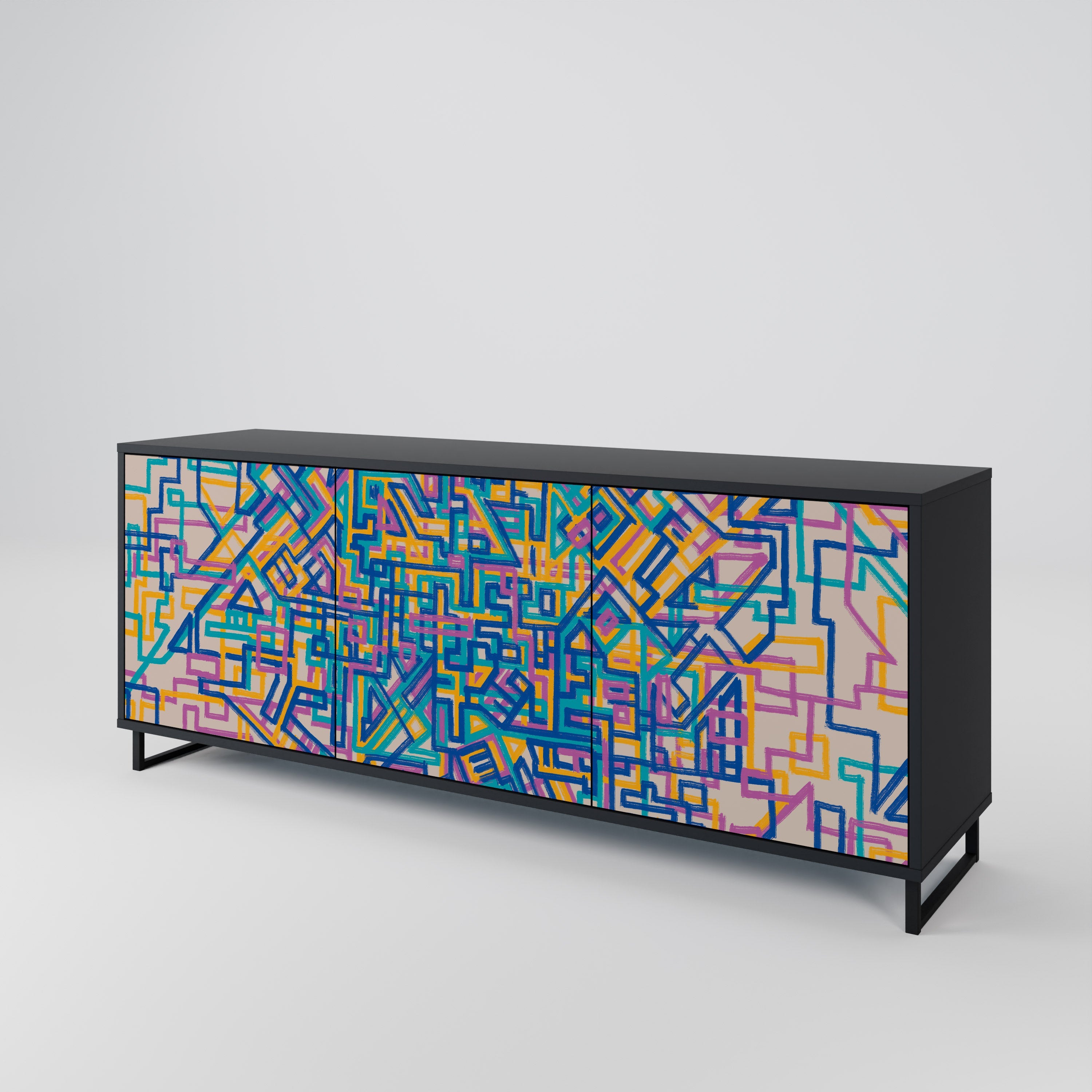 MEMORIES MAP 3-Door Sideboard in Black Finish