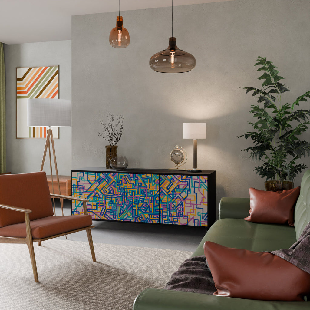 MEMORIES MAP 3-Door Sideboard in Black Finish