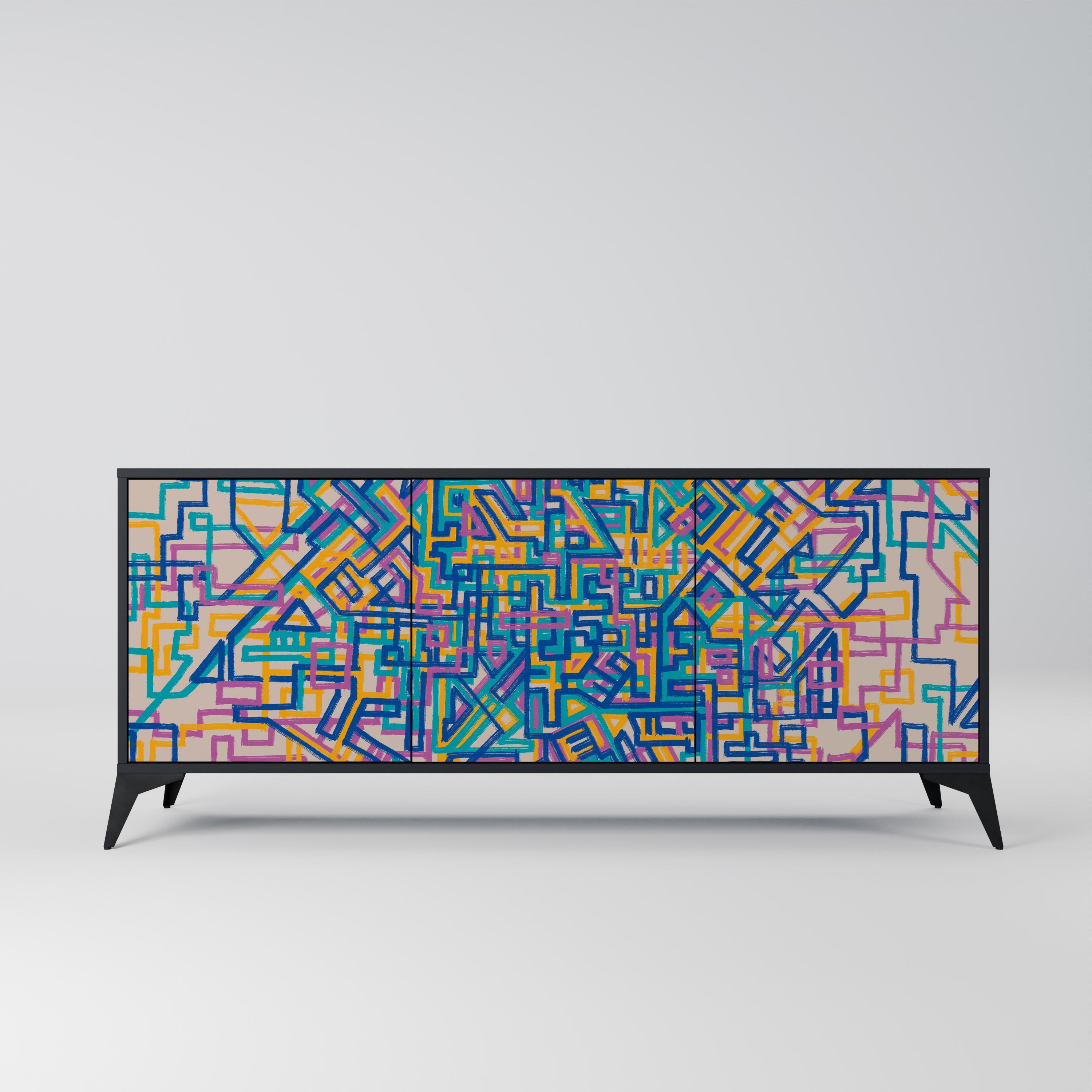 MEMORIES MAP 3-Door Sideboard in Black Finish