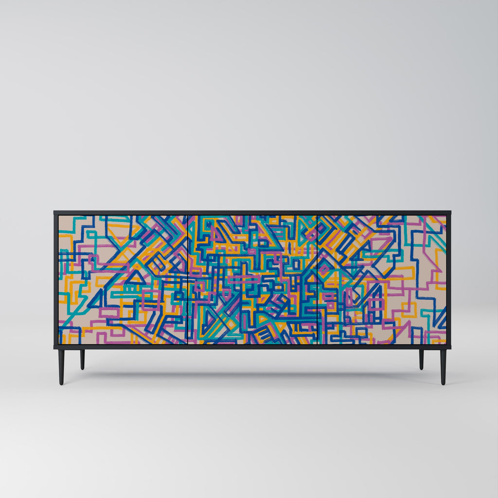 MEMORIES MAP 3-Door Sideboard in Black Finish