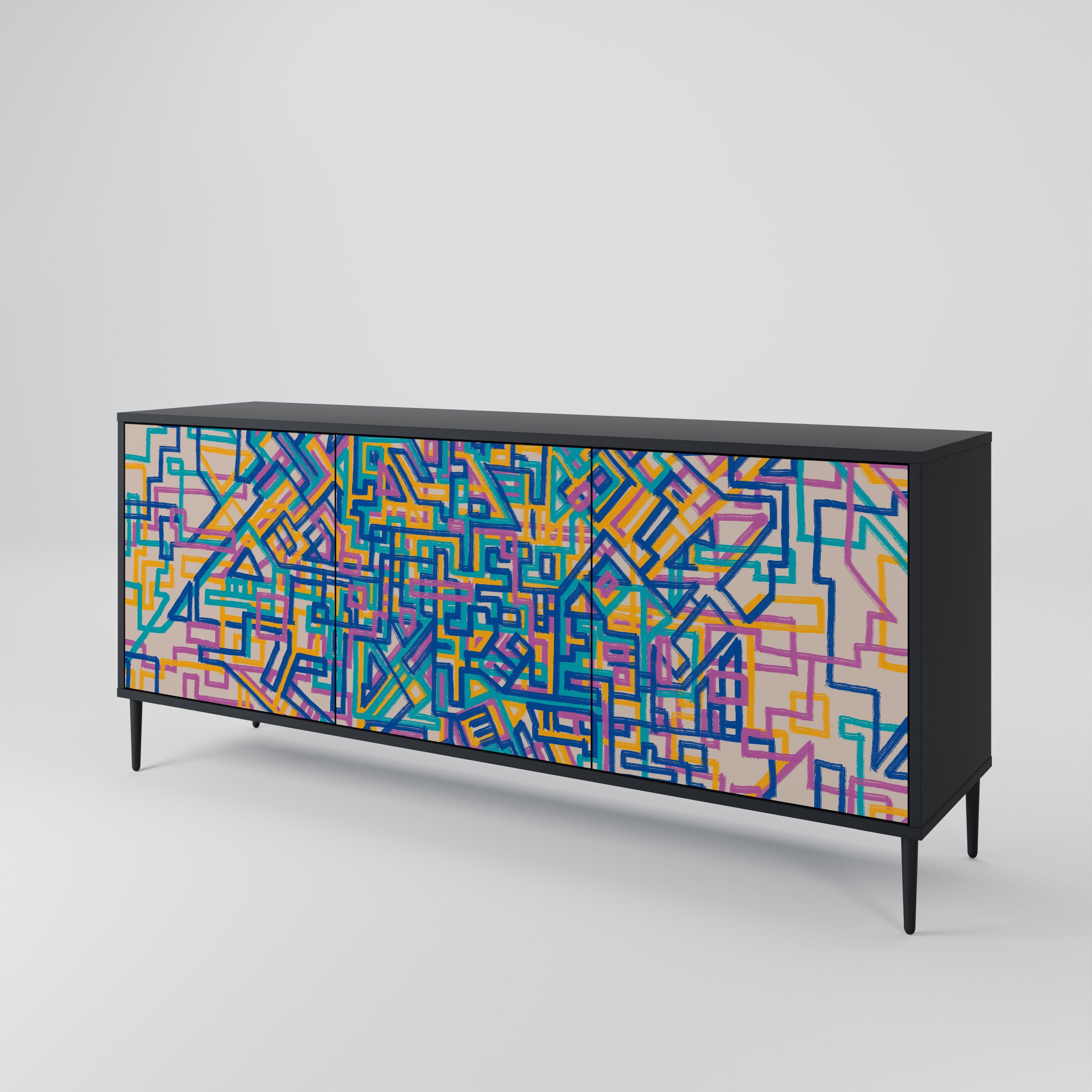 MEMORIES MAP 3-Door Sideboard in Black Finish