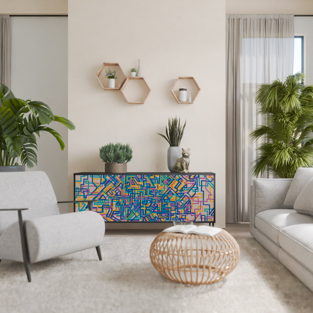 MEMORIES MAP 3-Door Sideboard in Black Finish