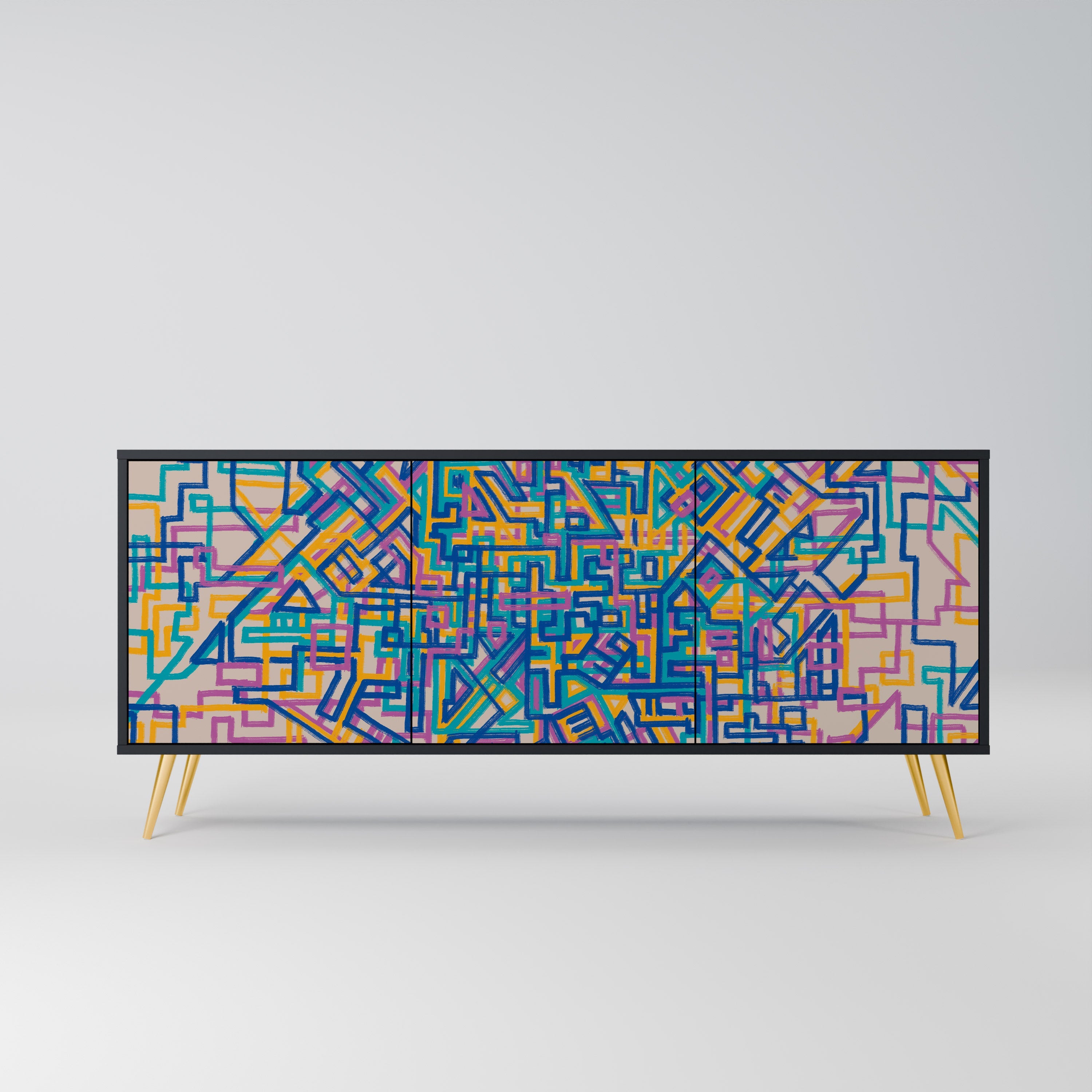 MEMORIES MAP 3-Door Sideboard in Black Finish