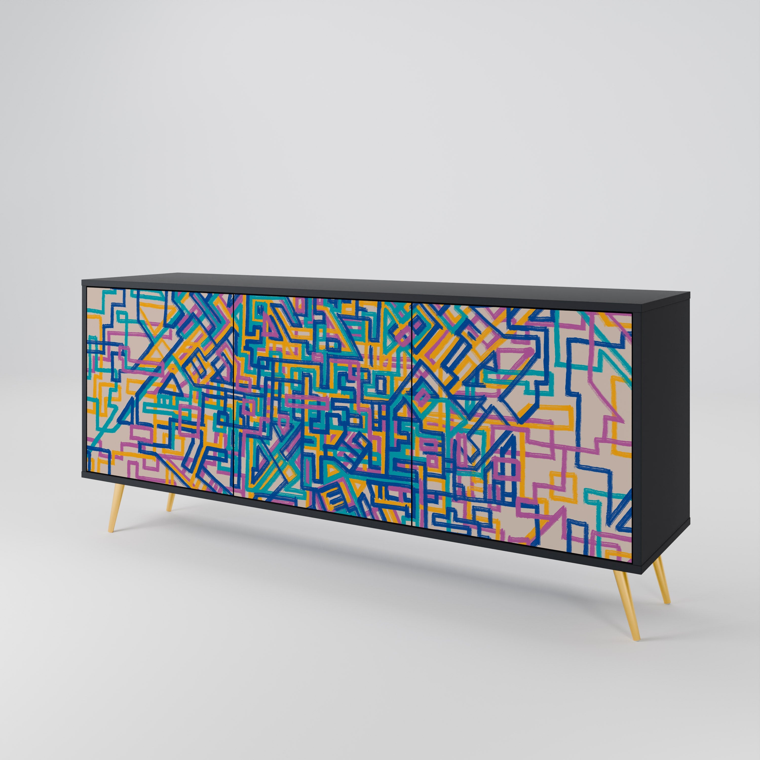 MEMORIES MAP 3-Door Sideboard in Black Finish