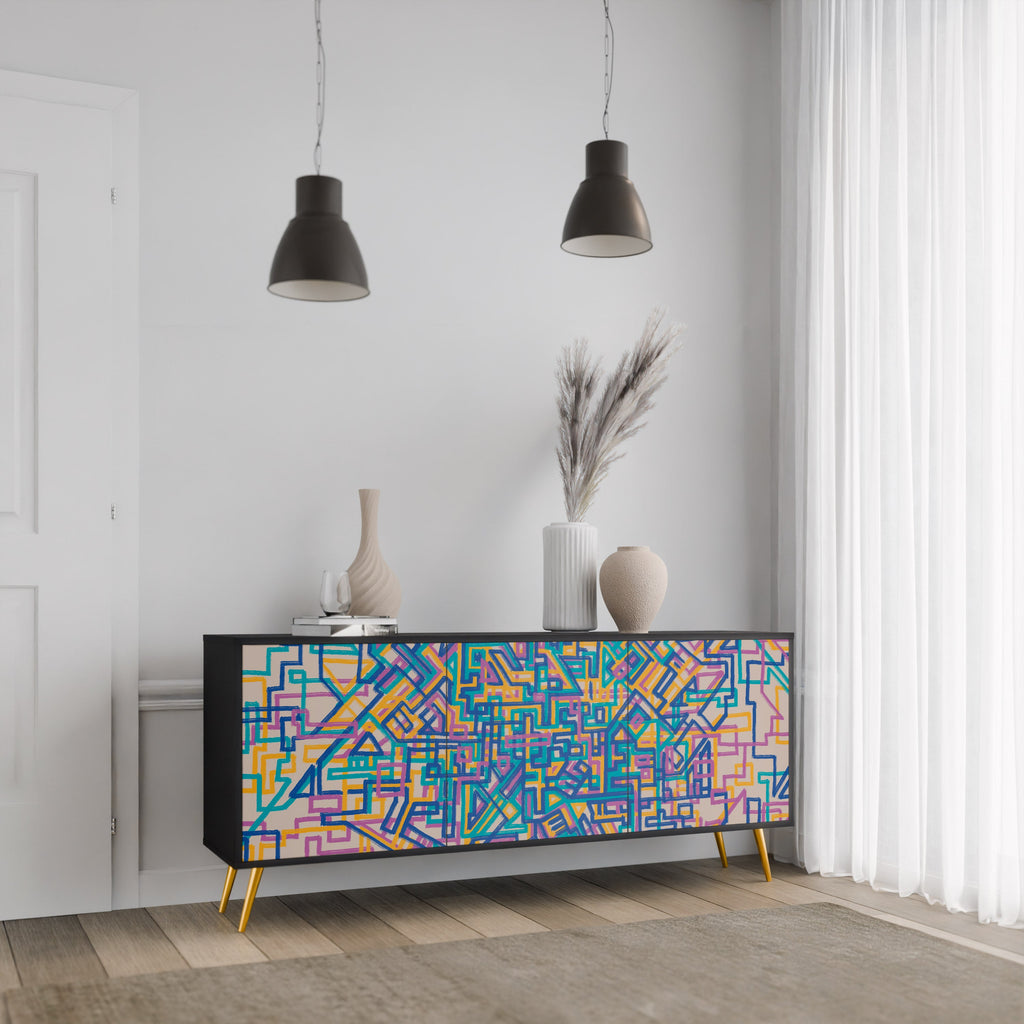 MEMORIES MAP 3-Door Sideboard in Black Finish