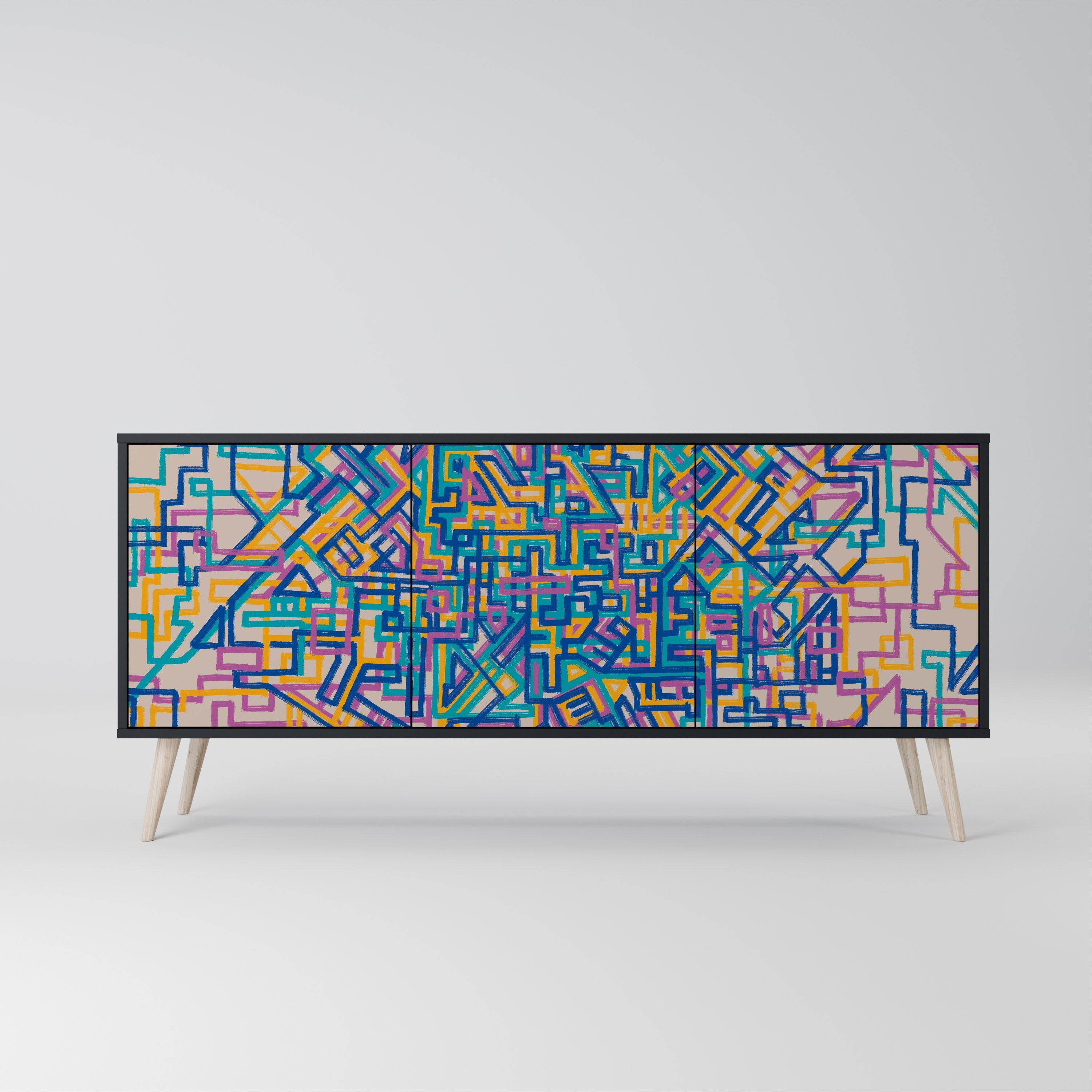 MEMORIES MAP 3-Door Sideboard in Black Finish