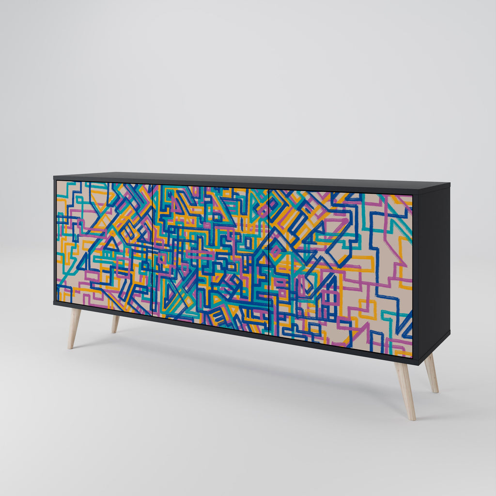 MEMORIES MAP 3-Door Sideboard in Black Finish