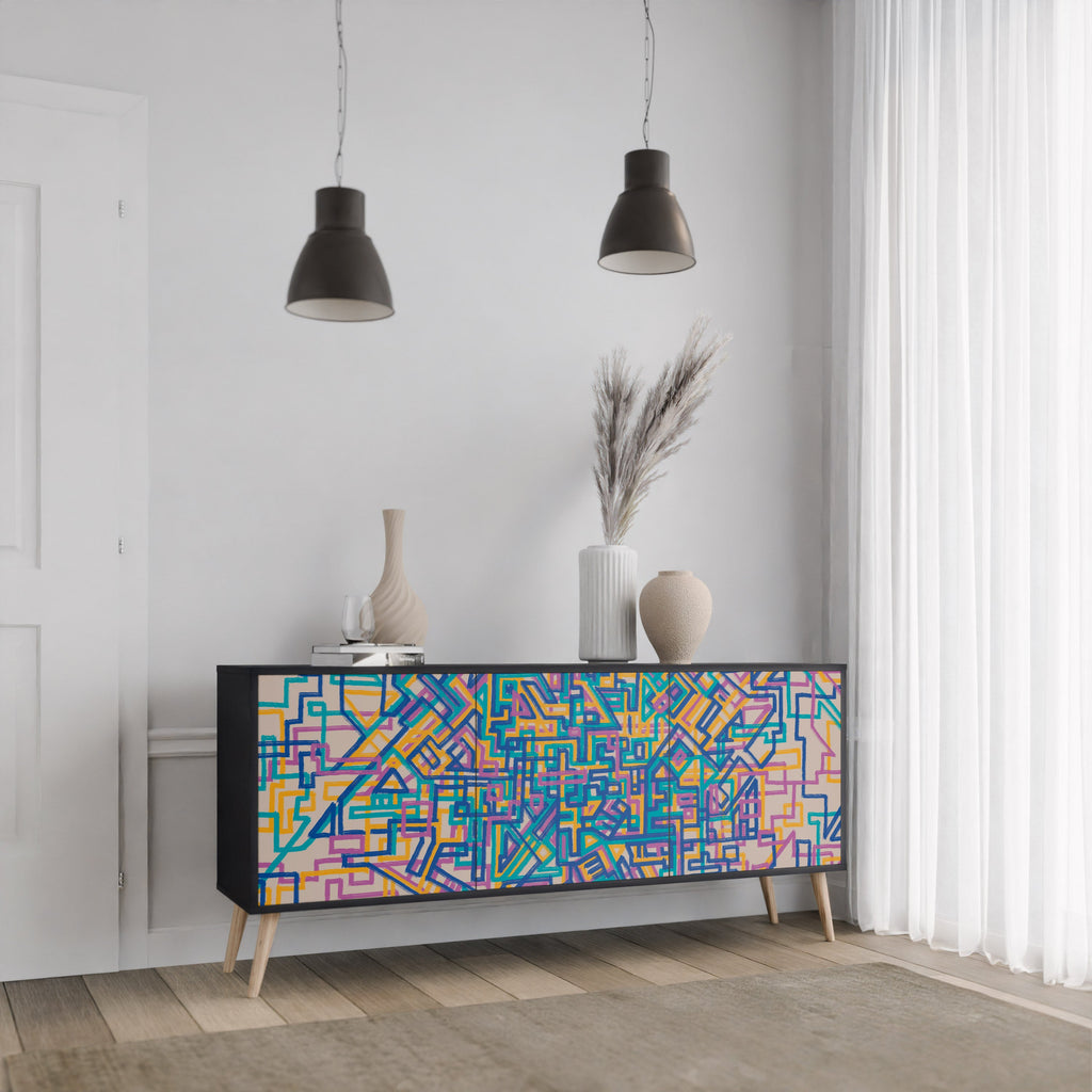 MEMORIES MAP 3-Door Sideboard in Black Finish