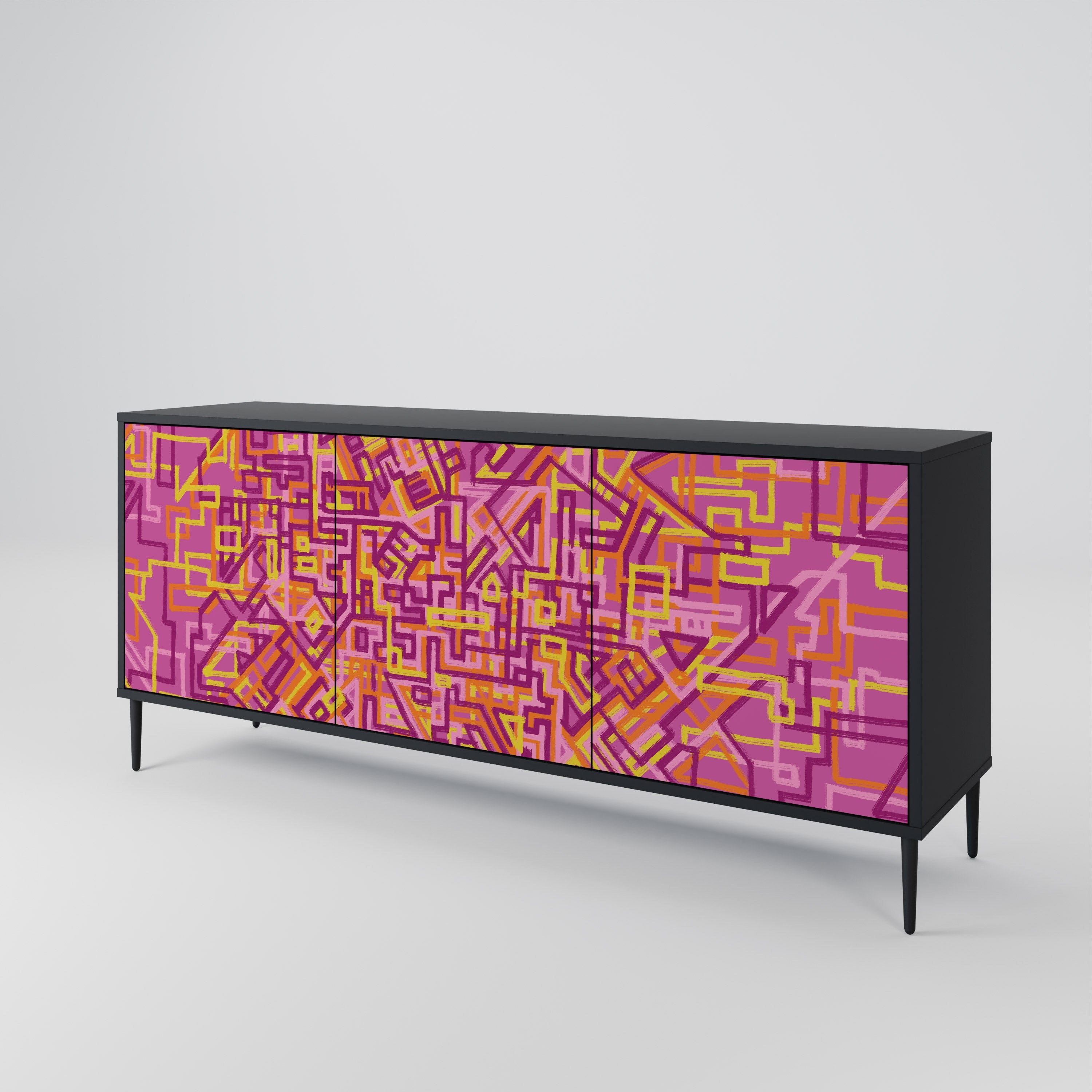 LOVELY MEMORIES 3-Door Sideboard in Black Finish