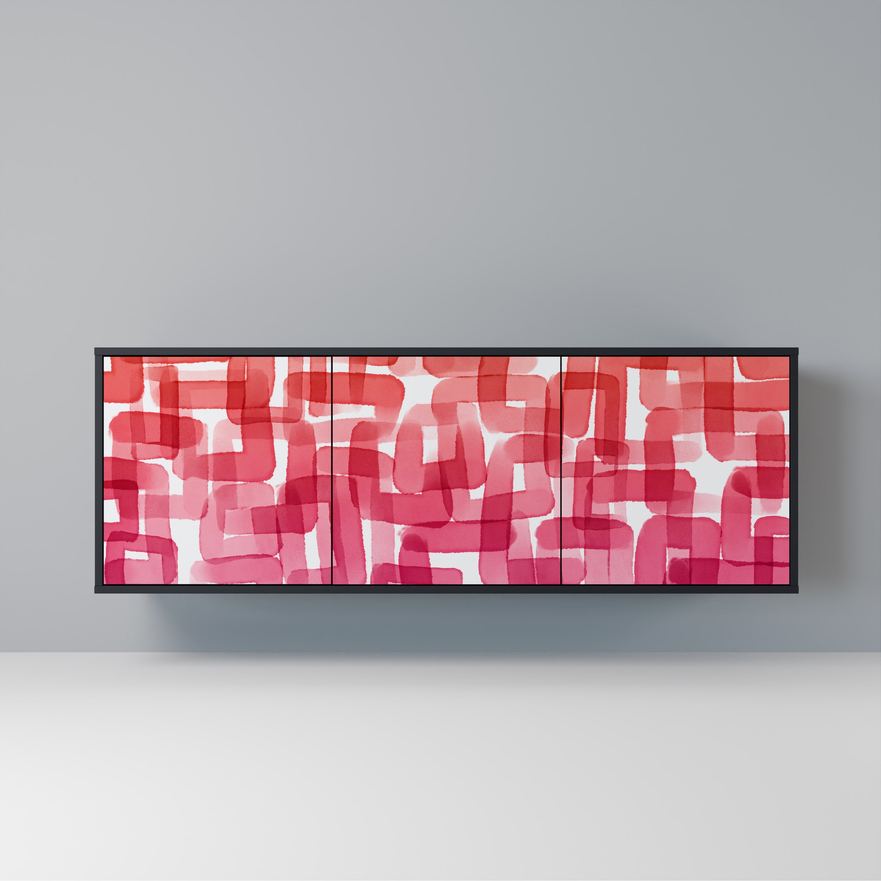 KALEIDOSCOPIC CUBISM 3-Door Sideboard in Black Finish