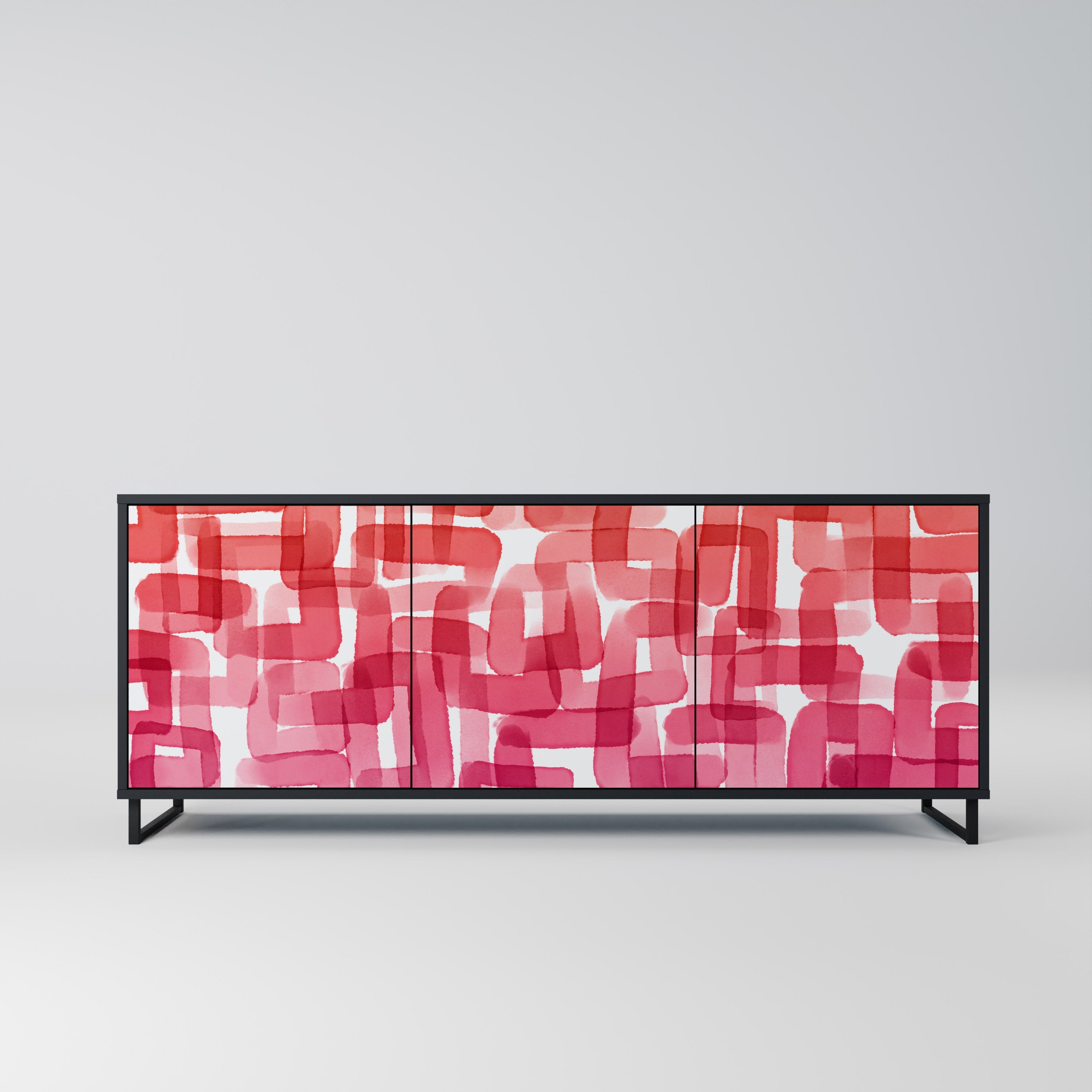 KALEIDOSCOPIC CUBISM 3-Door Sideboard in Black Finish