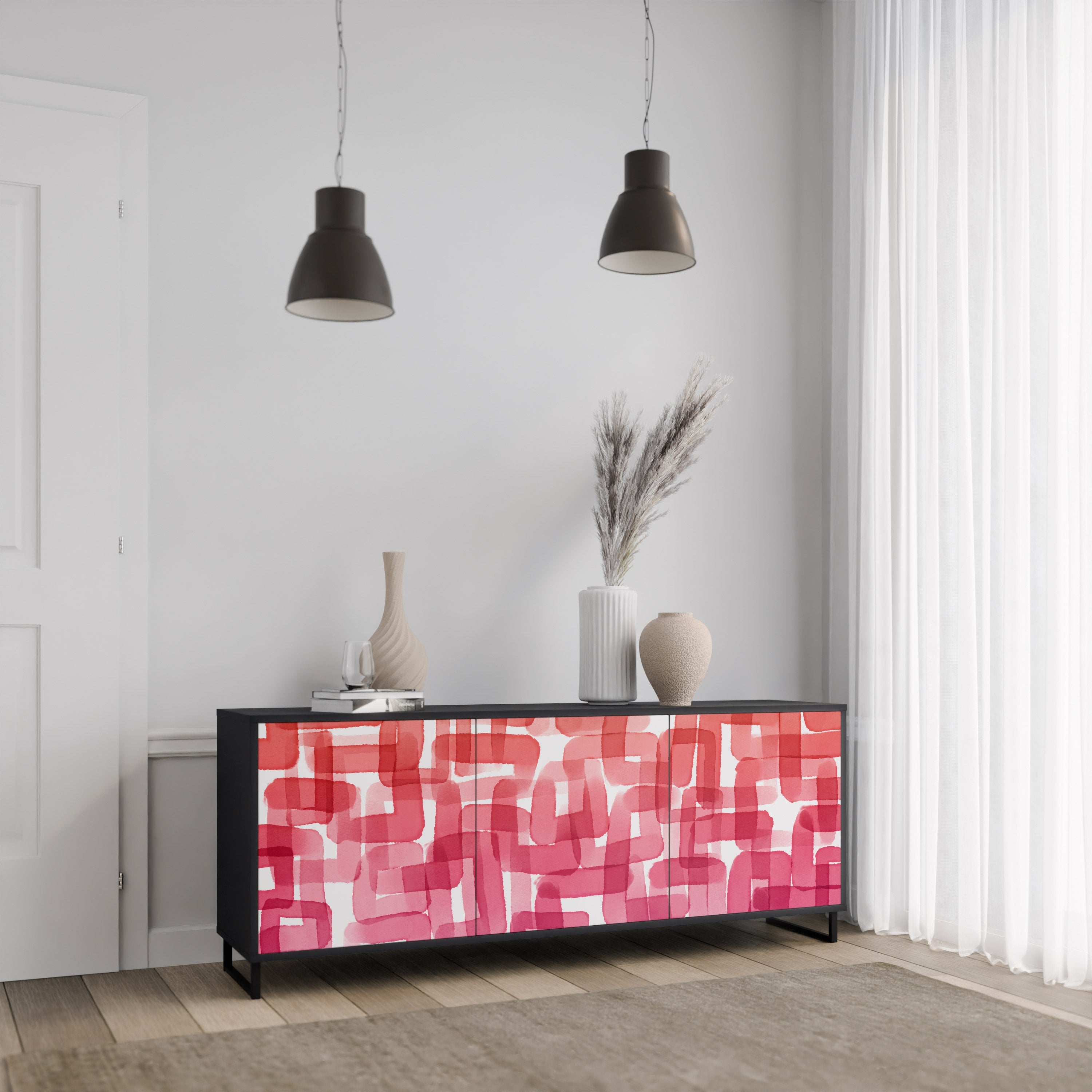 KALEIDOSCOPIC CUBISM 3-Door Sideboard in Black Finish