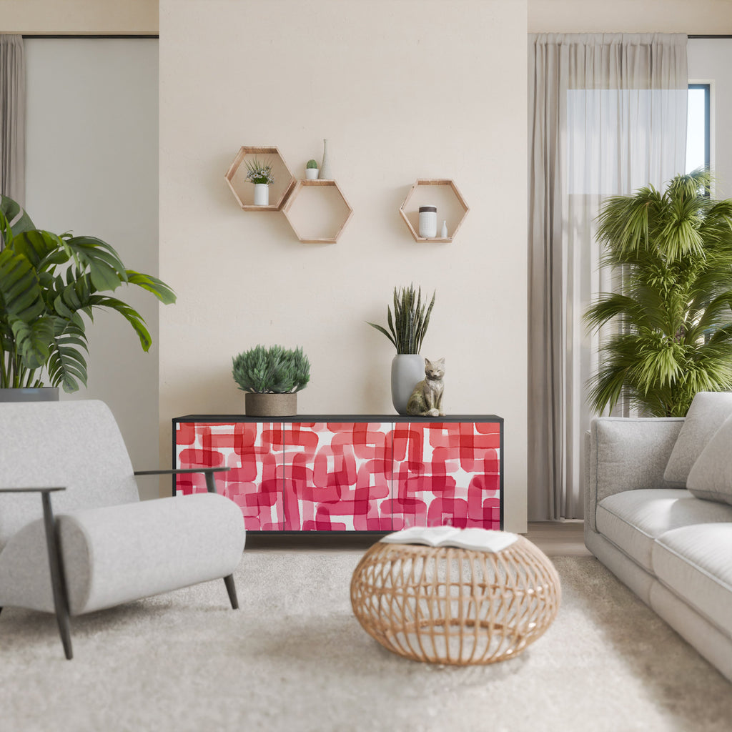 KALEIDOSCOPIC CUBISM 3-Door Sideboard in Black Finish