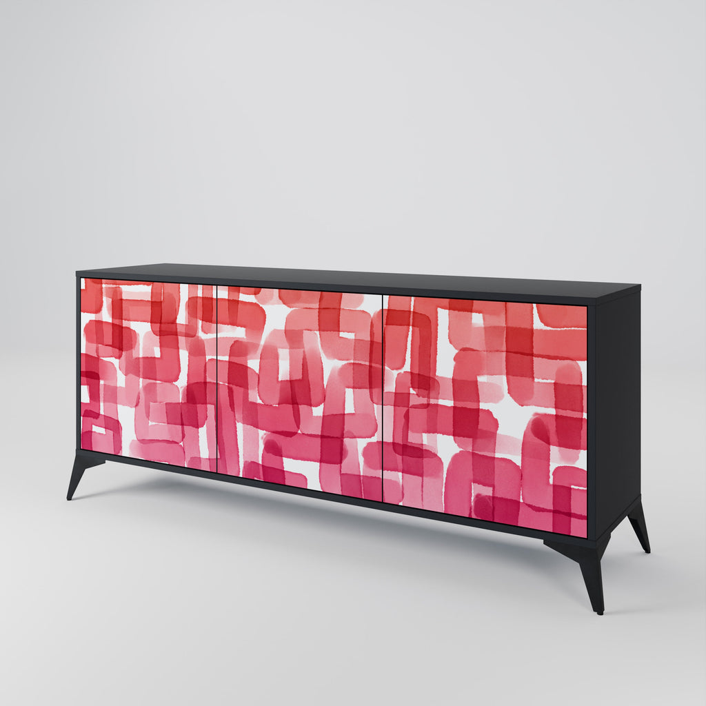 KALEIDOSCOPIC CUBISM 3-Door Sideboard in Black Finish