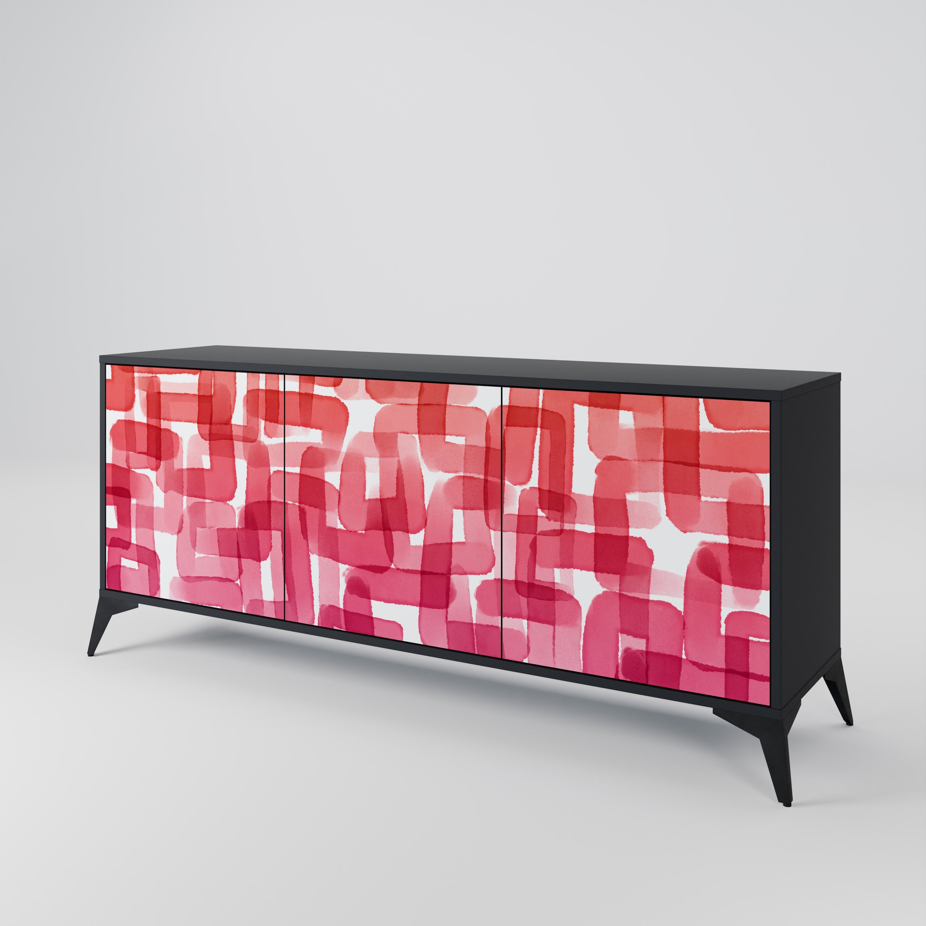 KALEIDOSCOPIC CUBISM 3-Door Sideboard in Black Finish