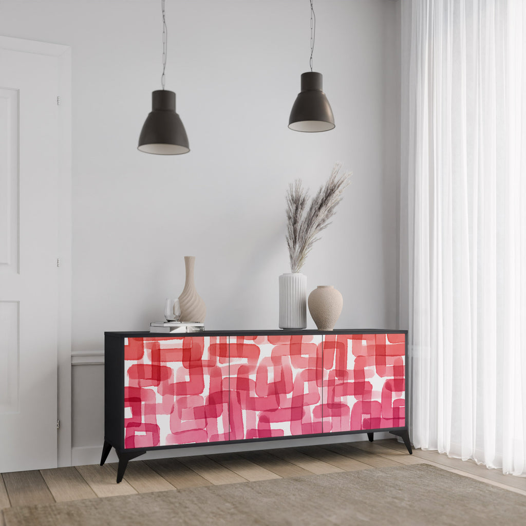 KALEIDOSCOPIC CUBISM 3-Door Sideboard in Black Finish