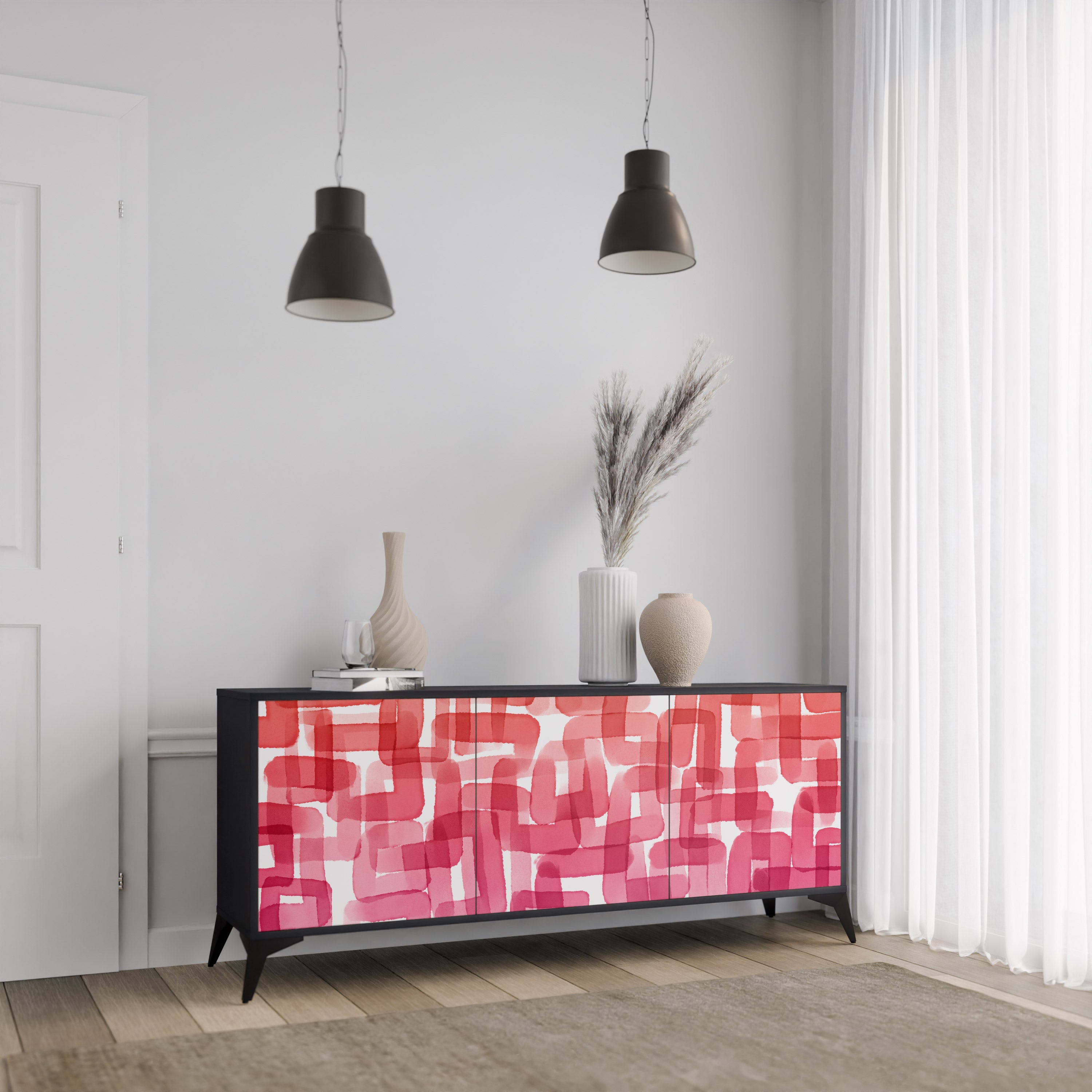 KALEIDOSCOPIC CUBISM 3-Door Sideboard in Black Finish