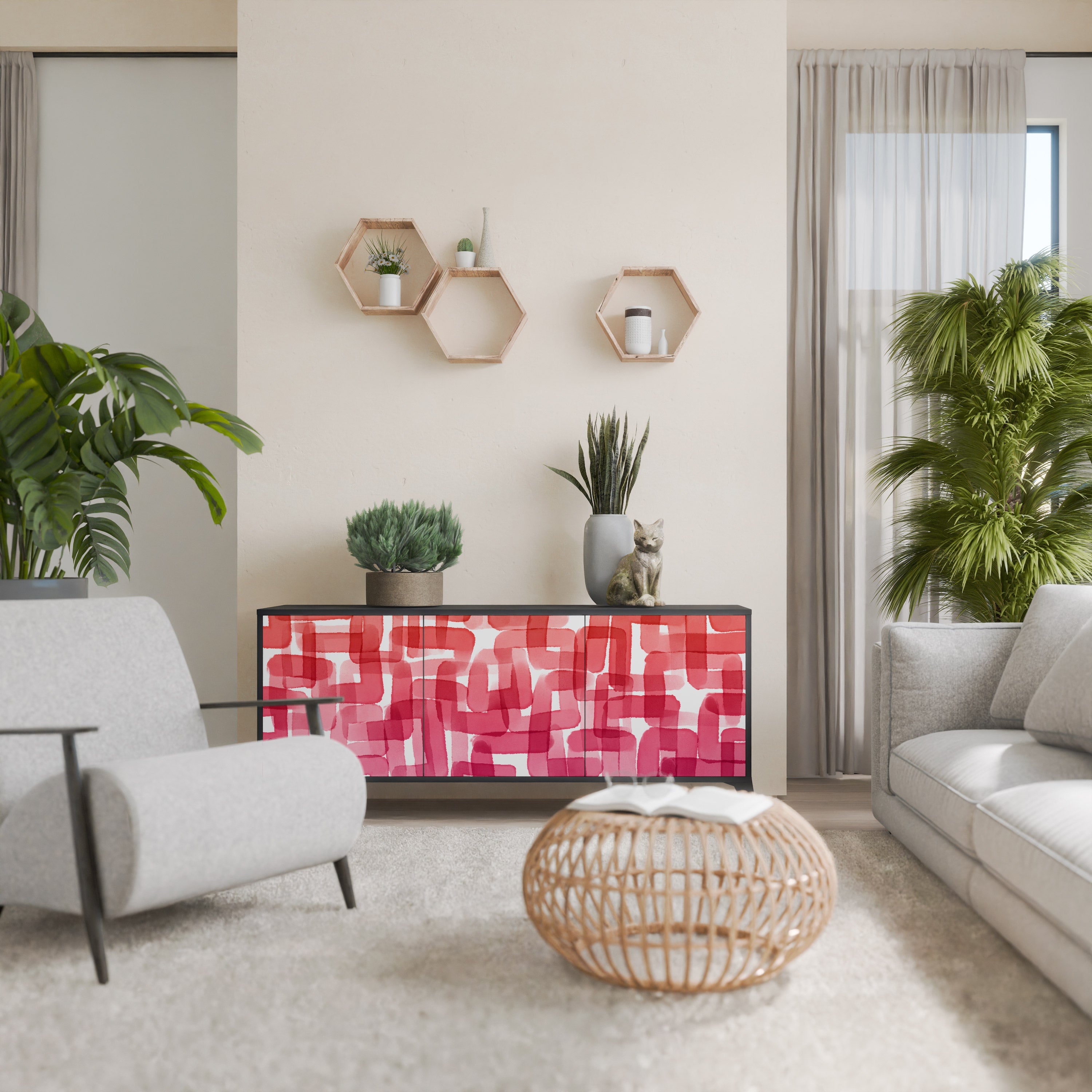 KALEIDOSCOPIC CUBISM 3-Door Sideboard in Black Finish